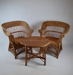 Mid-Century Free-Form Wicker and Rattan Side Table, 1960s–1970s