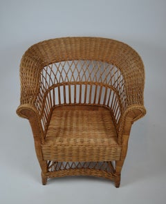 Pair of Early 20th Century Wicker Armchairs with Rolled Arms, circa 1920