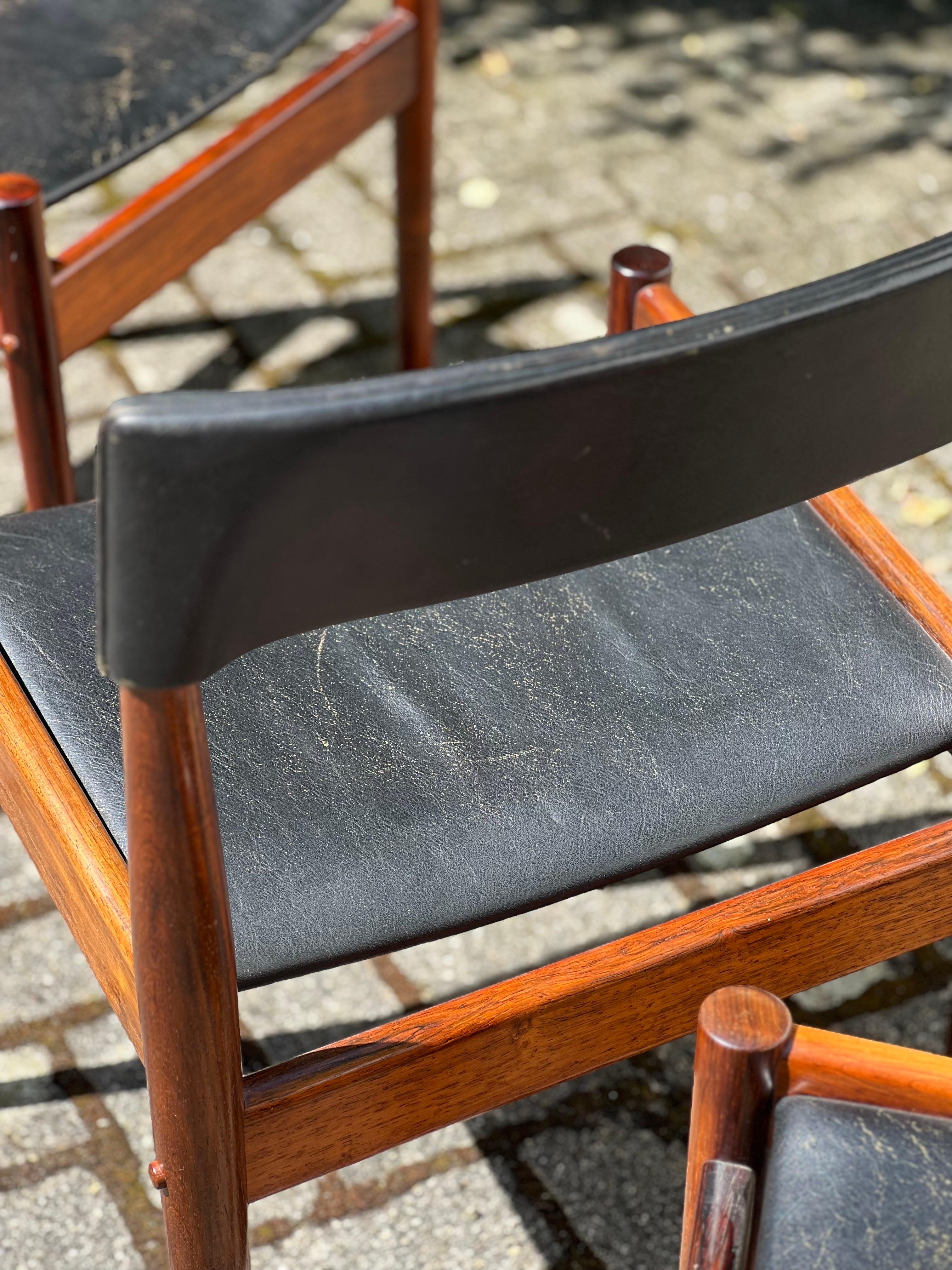 Grete Jalk, 4 sedie in legno di palissandro e pelle del Medioevo P & A Danimarca in vendita 6
