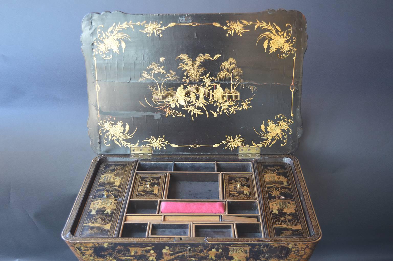 Paint 19th Century Chinoiserie Sewing Table
