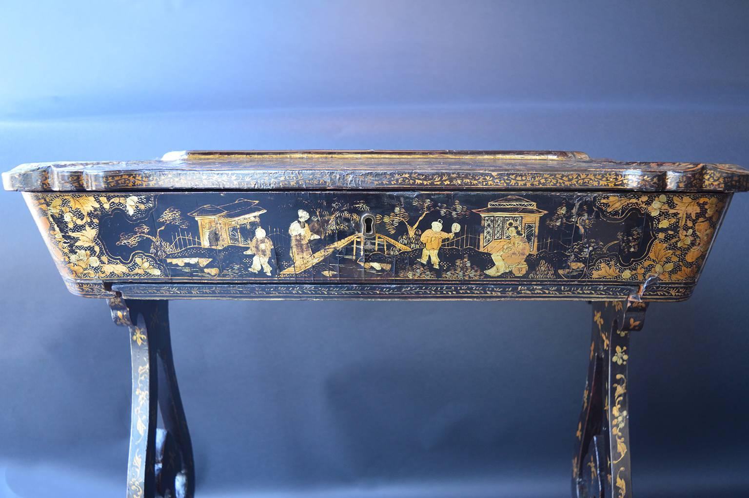 19th Century Chinoiserie Sewing Table 1