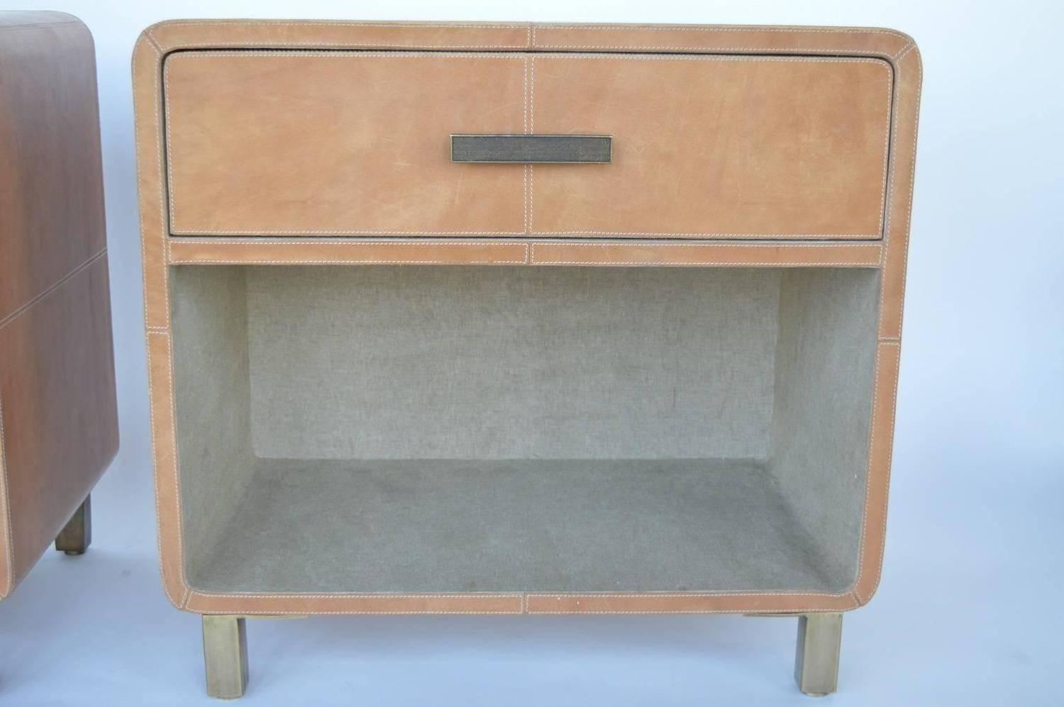 Mid-Century Modern Pair of Italian Leather Upholstered Side Tables