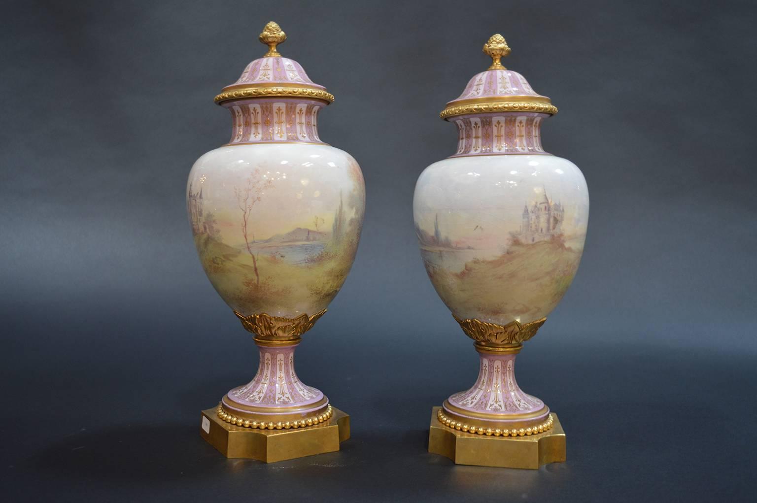 Pair of 19th Century Sevres Covered Urns 6