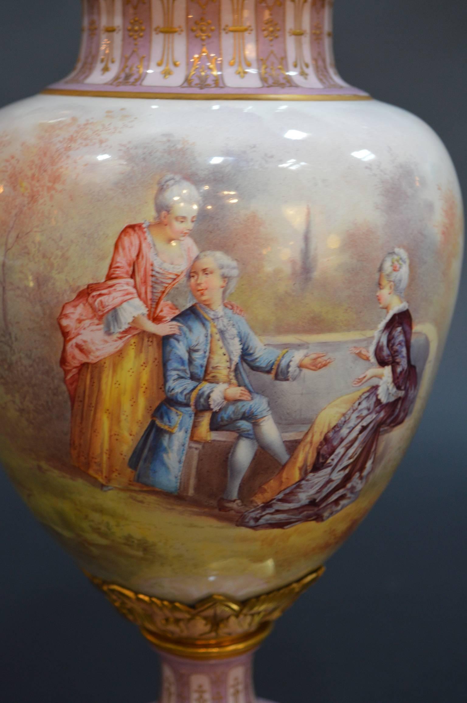 French Pair of 19th Century Sevres Covered Urns