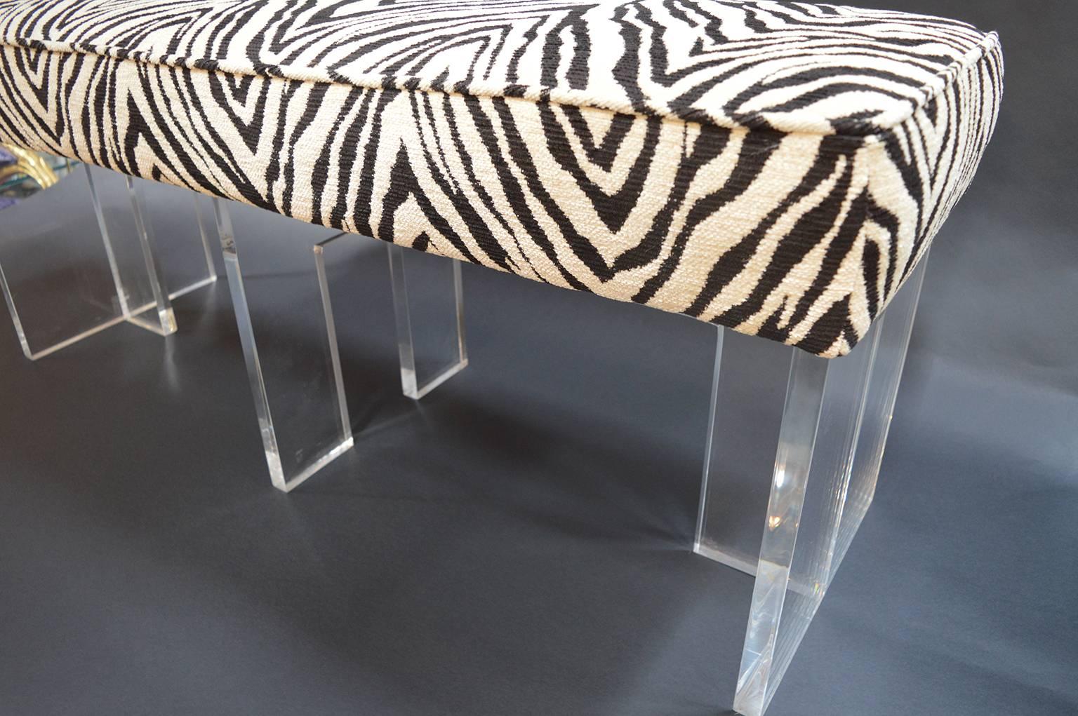 American Zebra Print Upholstered Lucite Bench