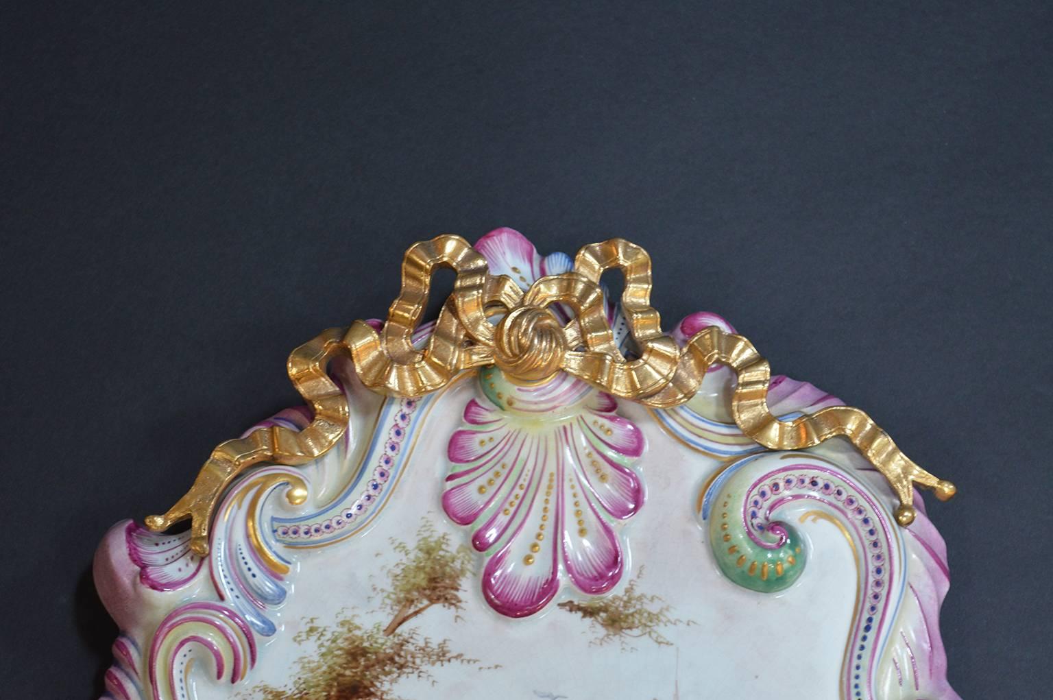 Bronze Pair of French Faience Wall Sconces