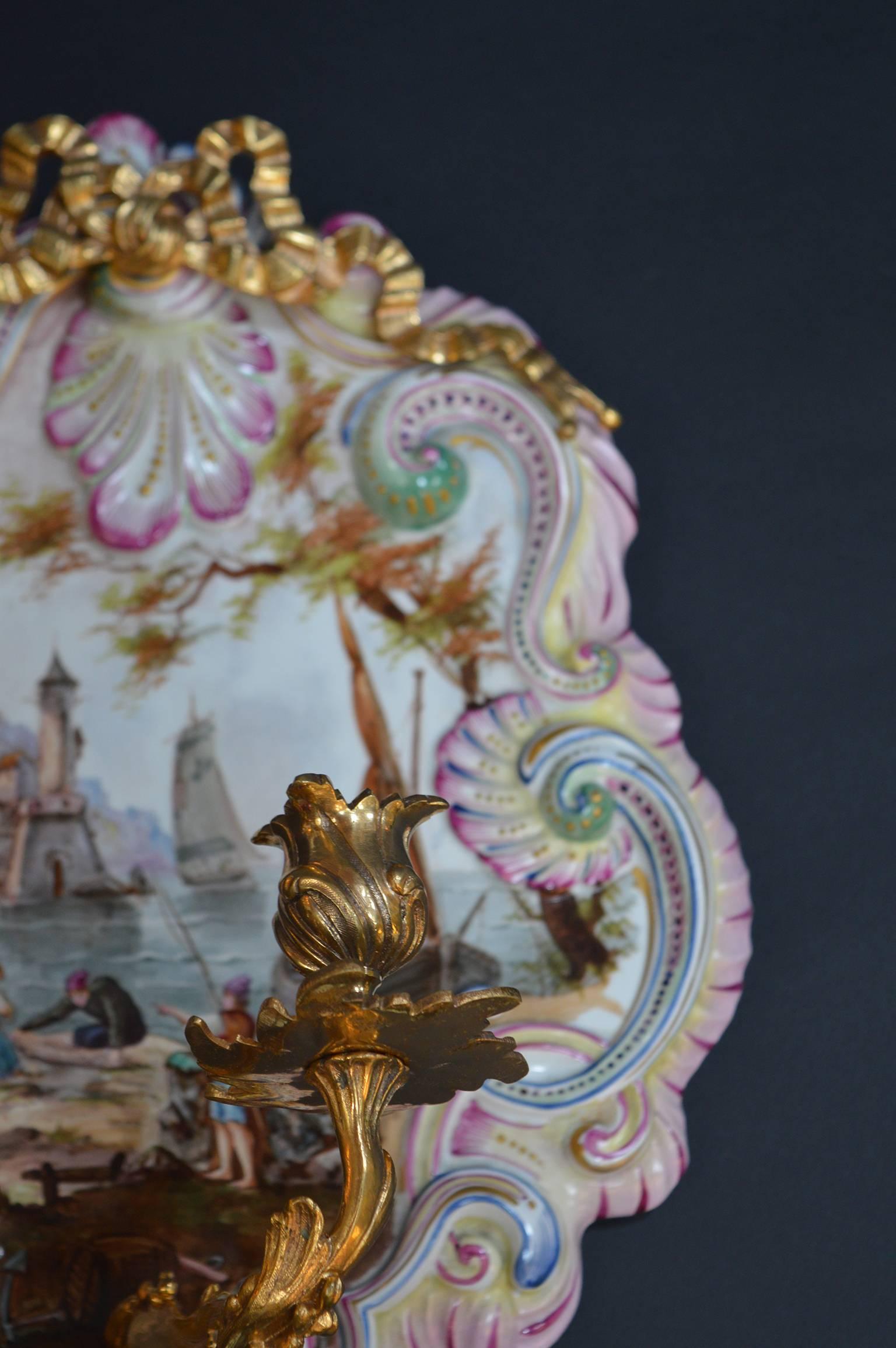 Pair of French Faience Wall Sconces 1