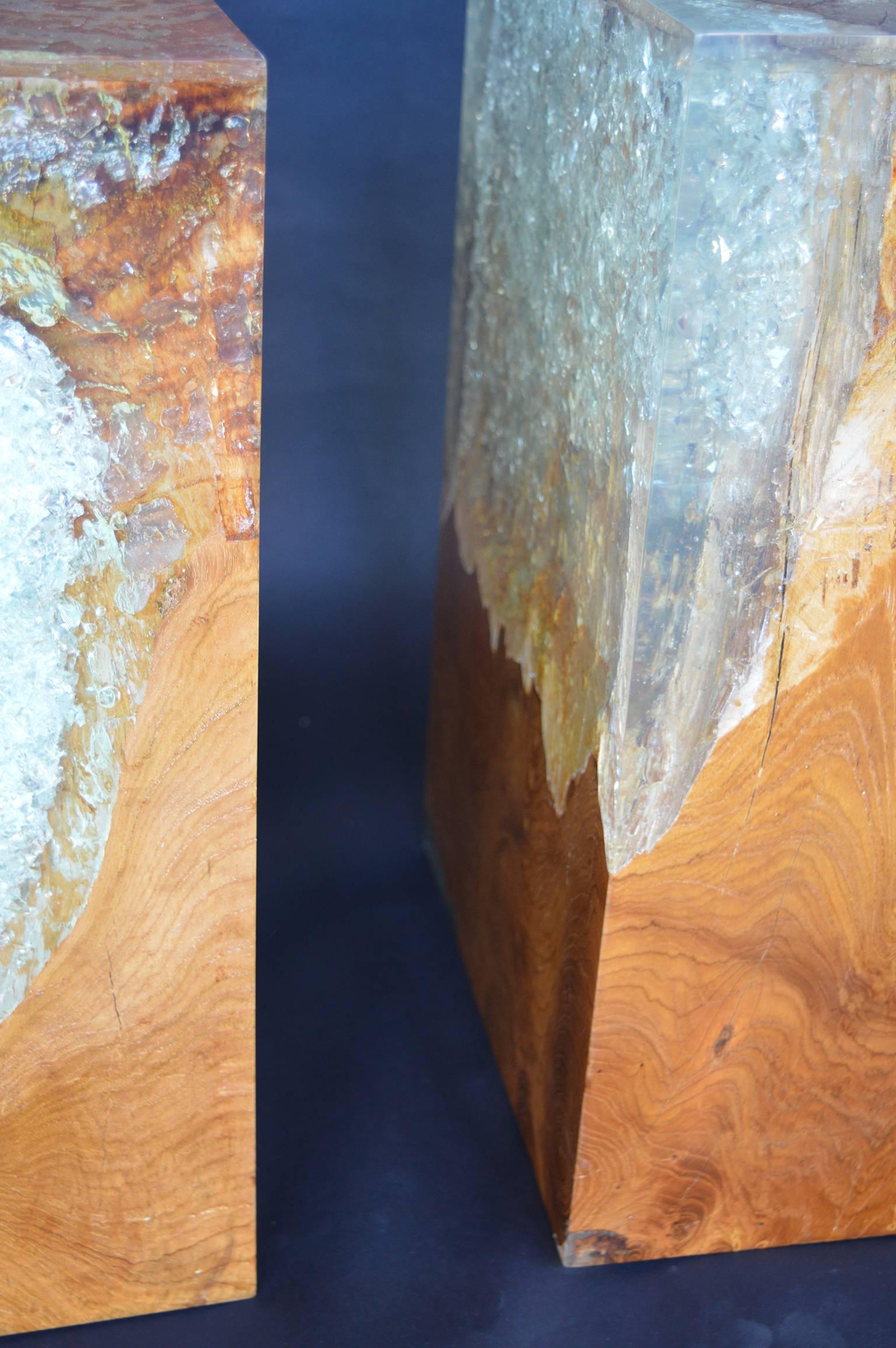 Italian Pair of Wood Stools Encased in Resin