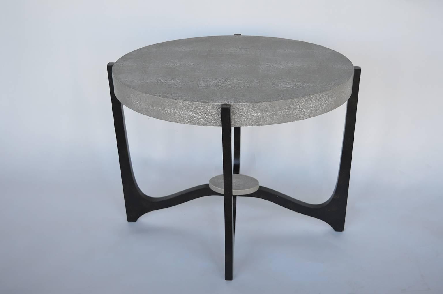 Grey shagreen side table with ebonized legs.