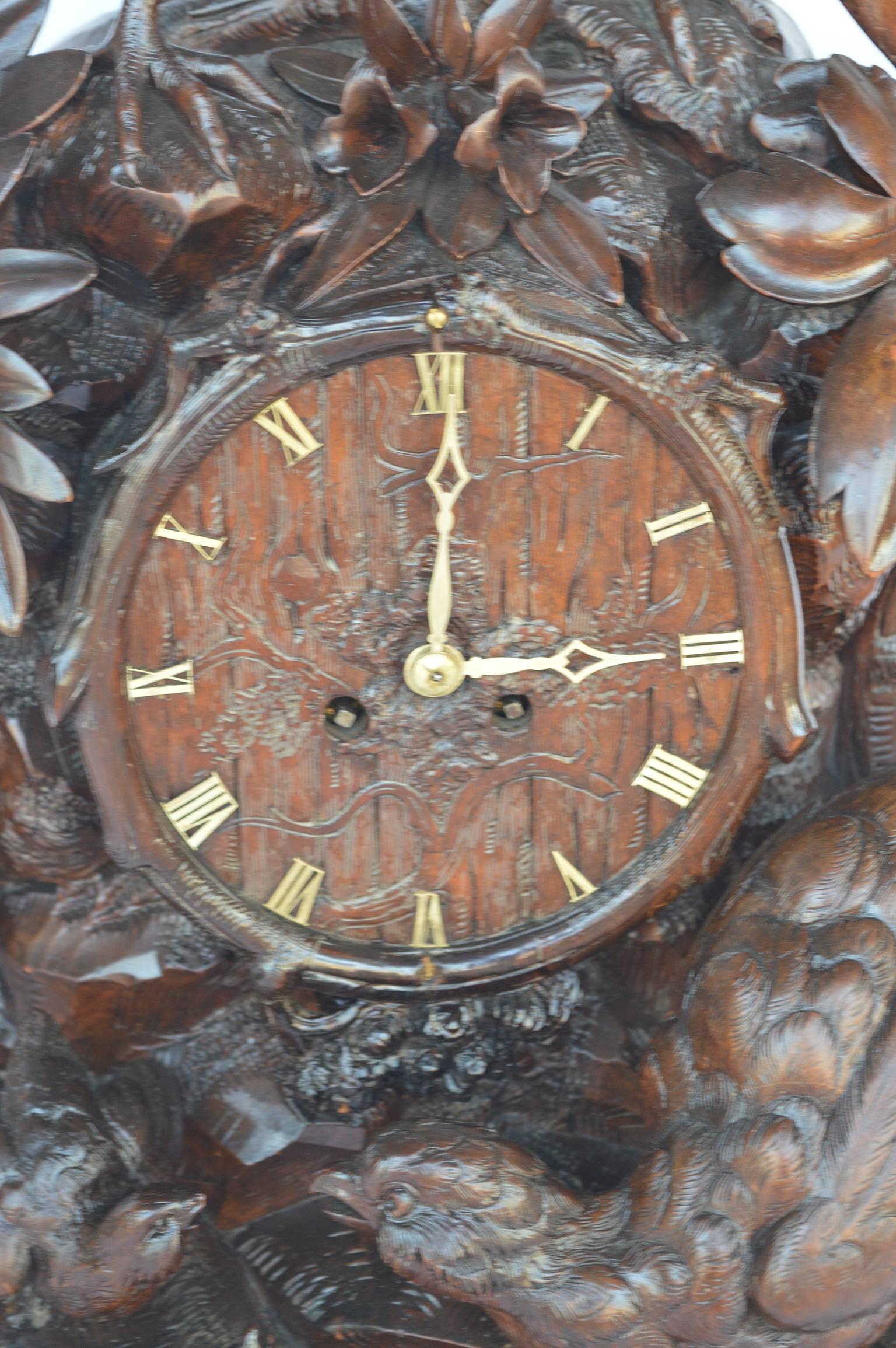 Brass Hand-Carved Wooden Clock For Sale