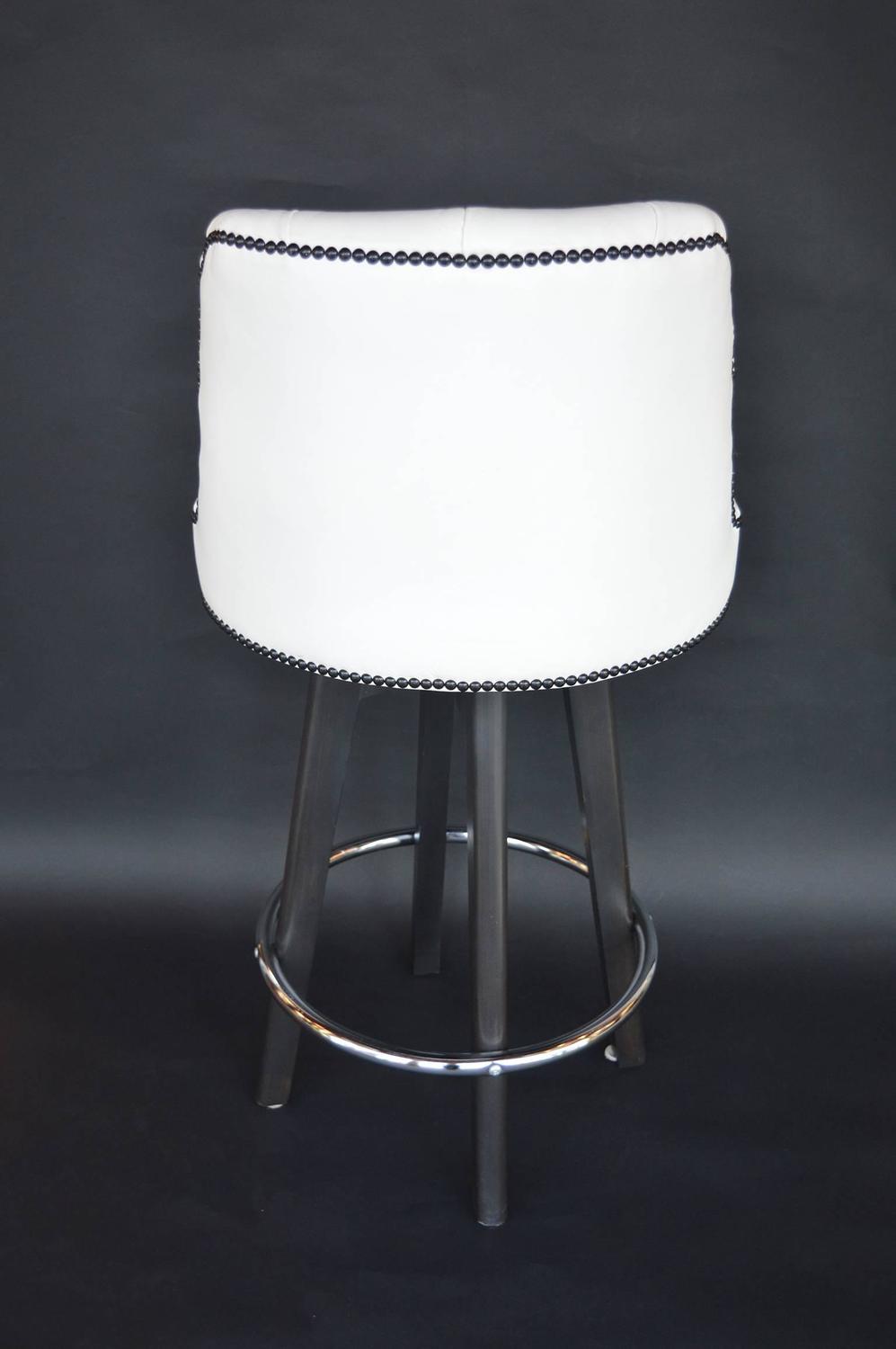 Set of Three White Leather Bar Stools at 1stdibs