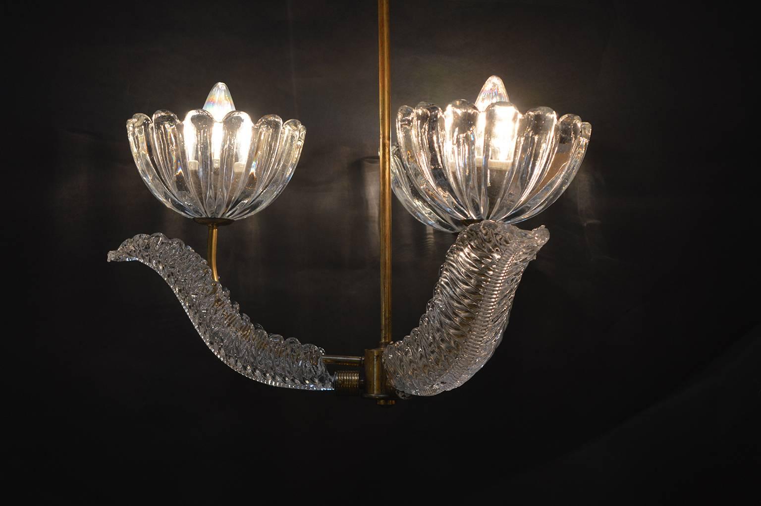 Barovier glass chandelier with bells and leaves. Handblown glass.
 