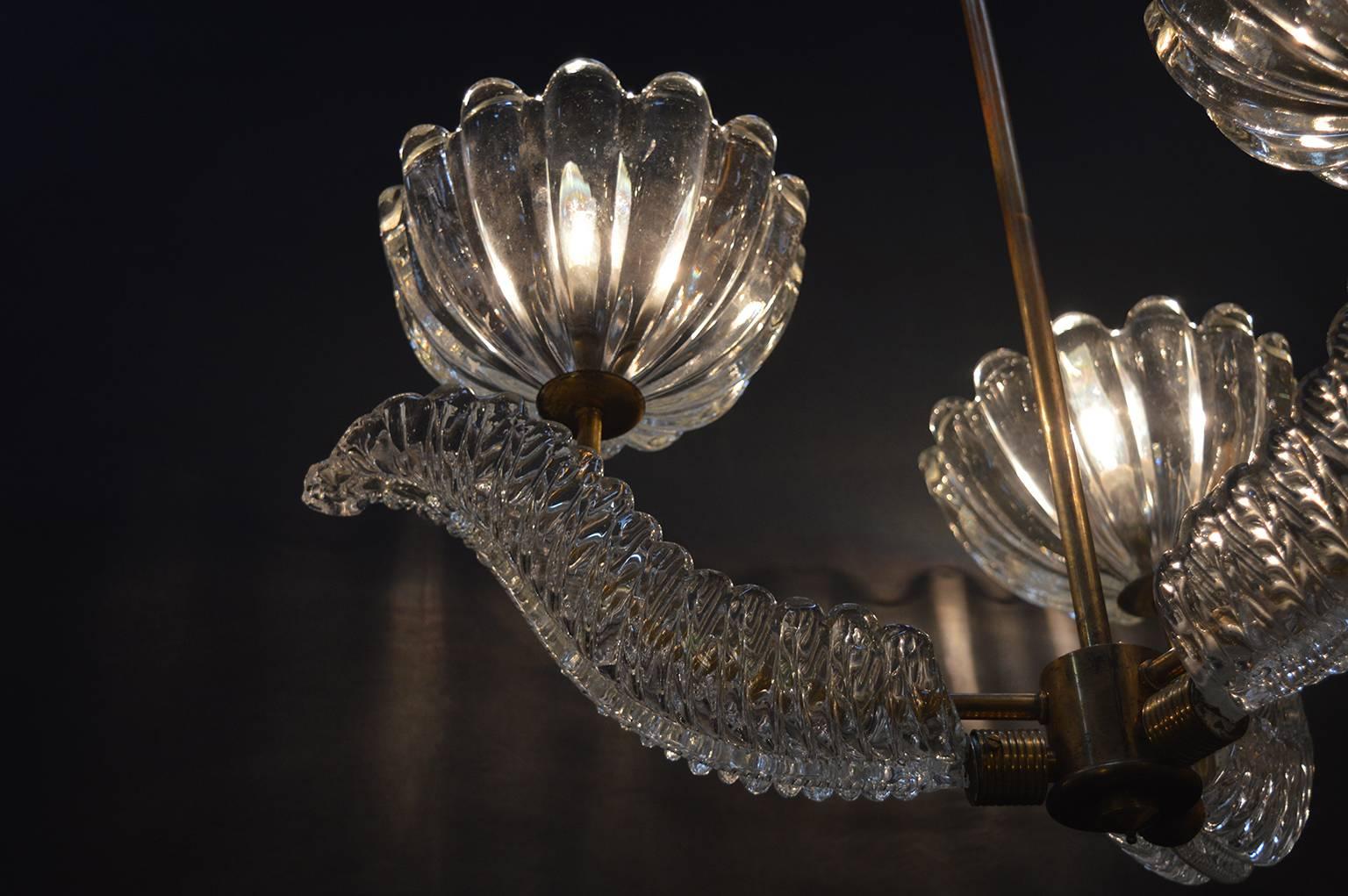 Italian Barovier Glass Chandelier with Bells and Leaves