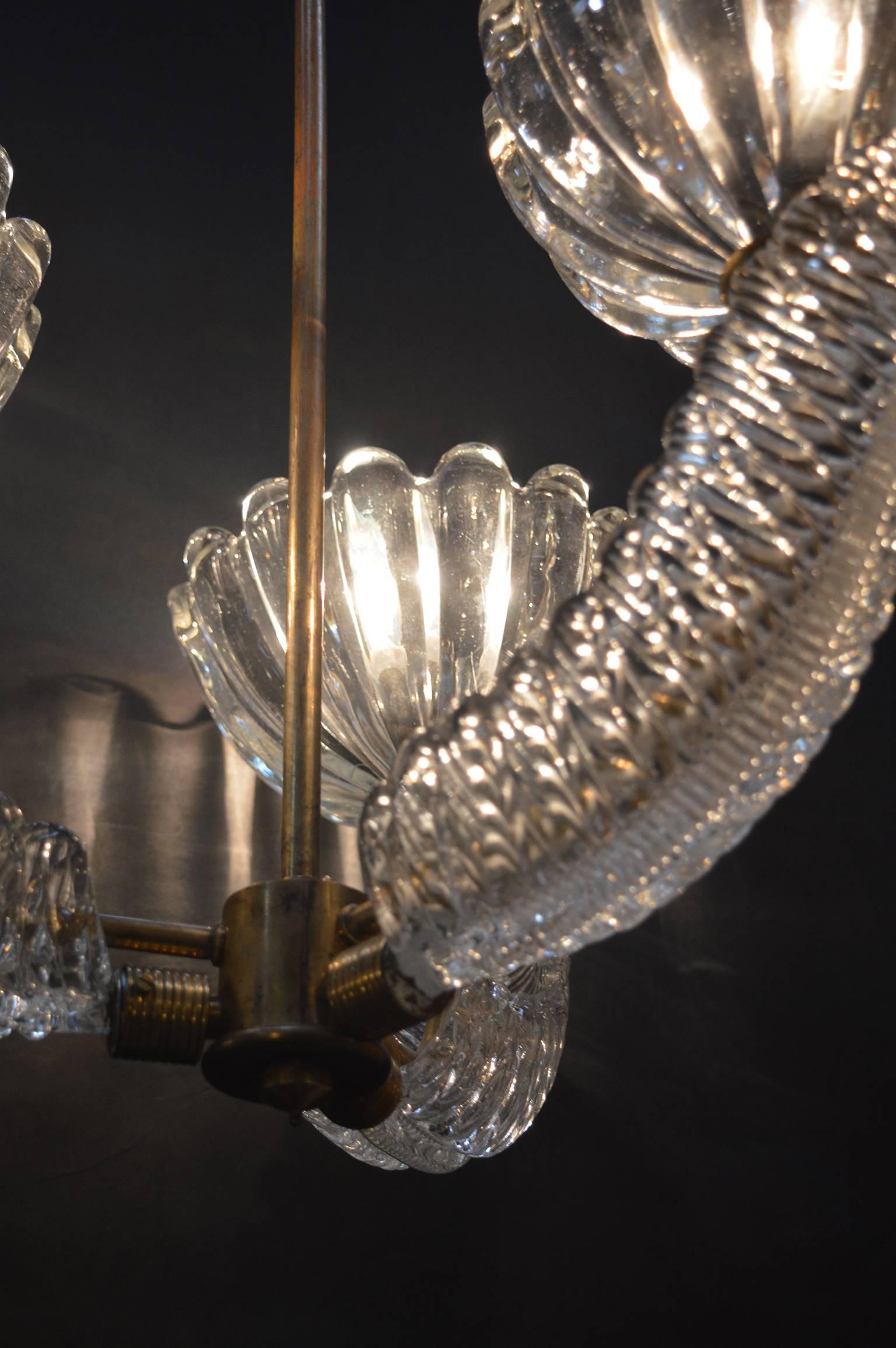 Brass Barovier Glass Chandelier with Bells and Leaves