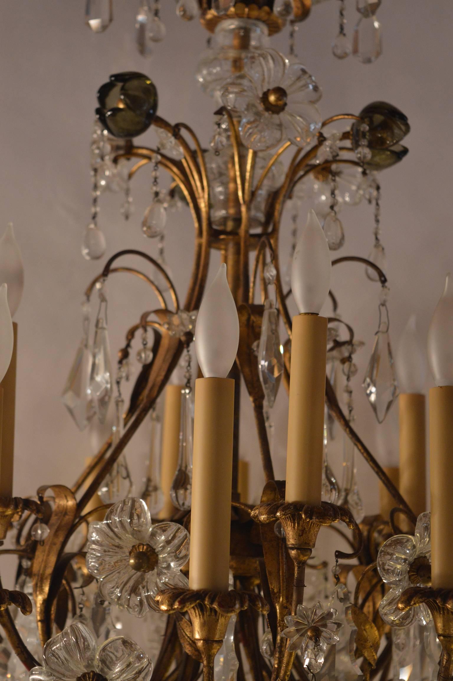 Italian Floret Crystal Chandelier In Good Condition In Los Angeles, CA