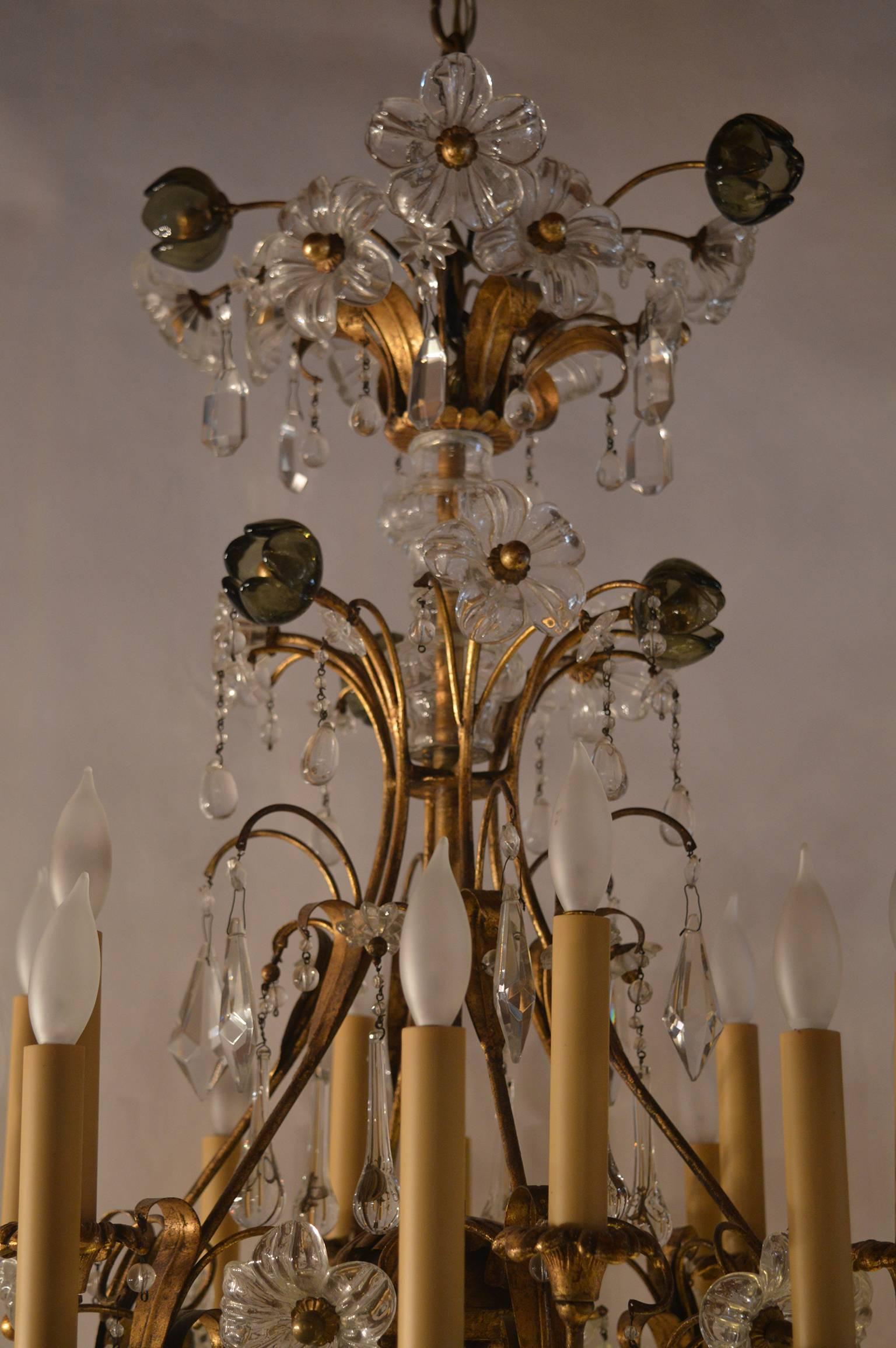 Bronze Italian Floret Crystal Chandelier