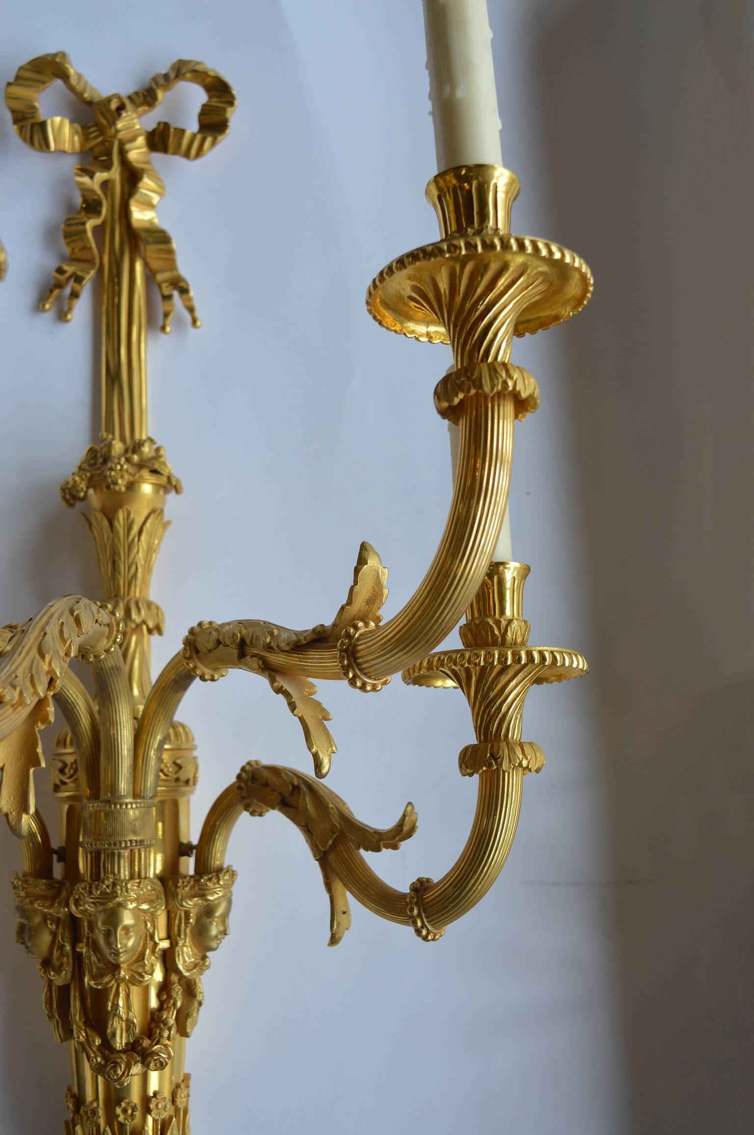 Set of Four Large French Gilt Bronze Sconces In Excellent Condition In Los Angeles, CA