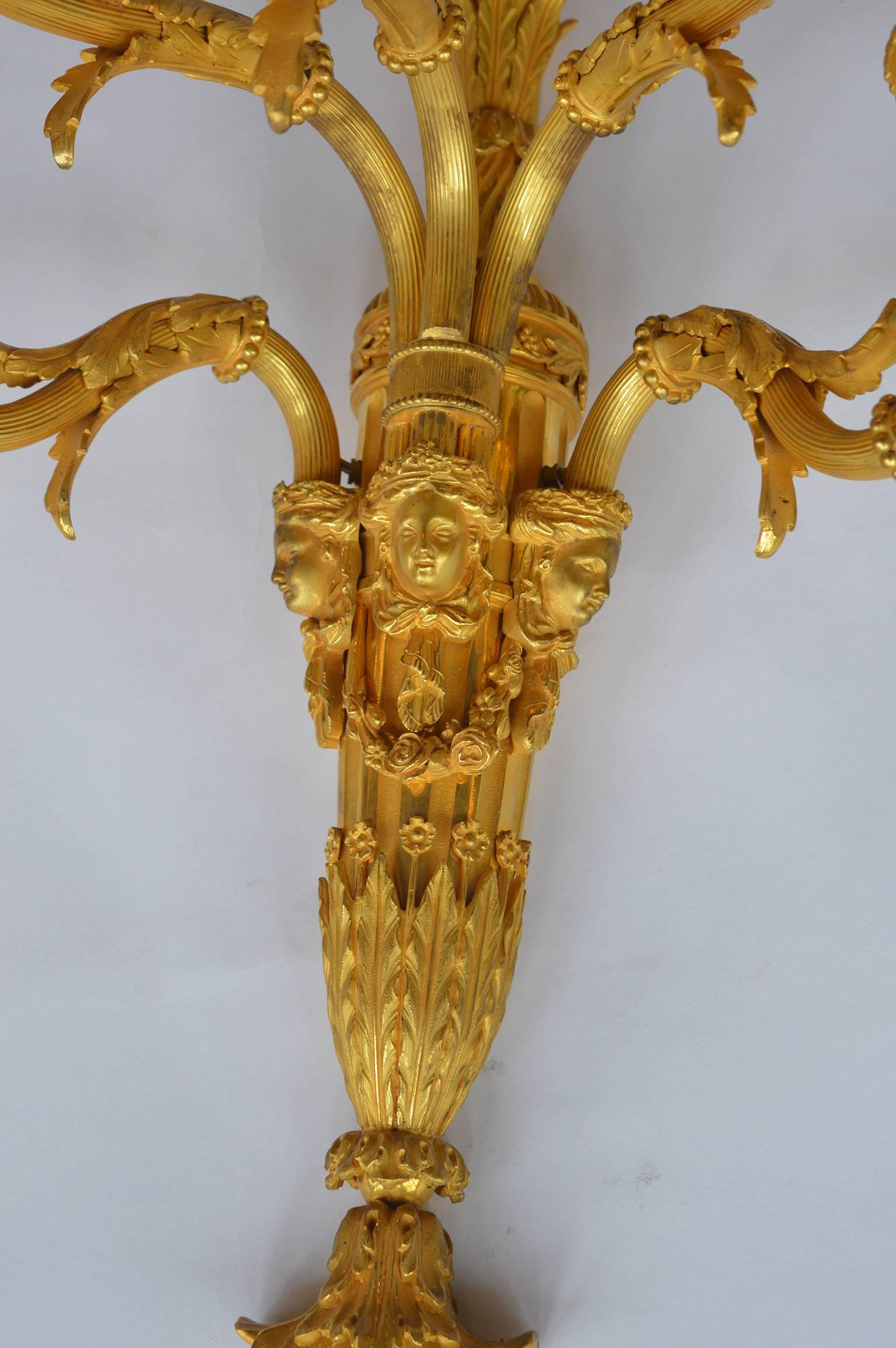 20th Century Set of Four Large French Gilt Bronze Sconces