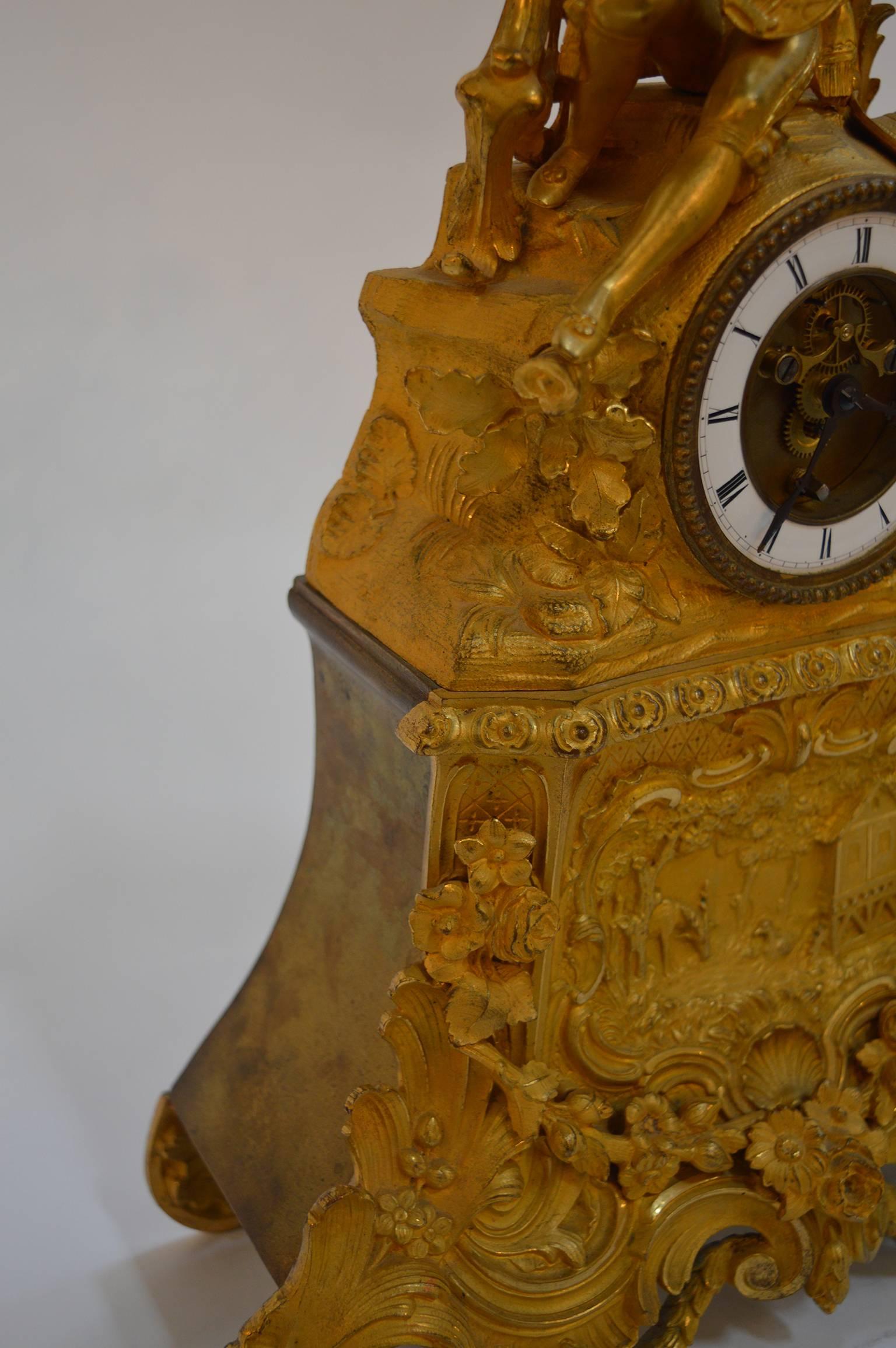 19th Century French Gilt Bronze Clock For Sale 2