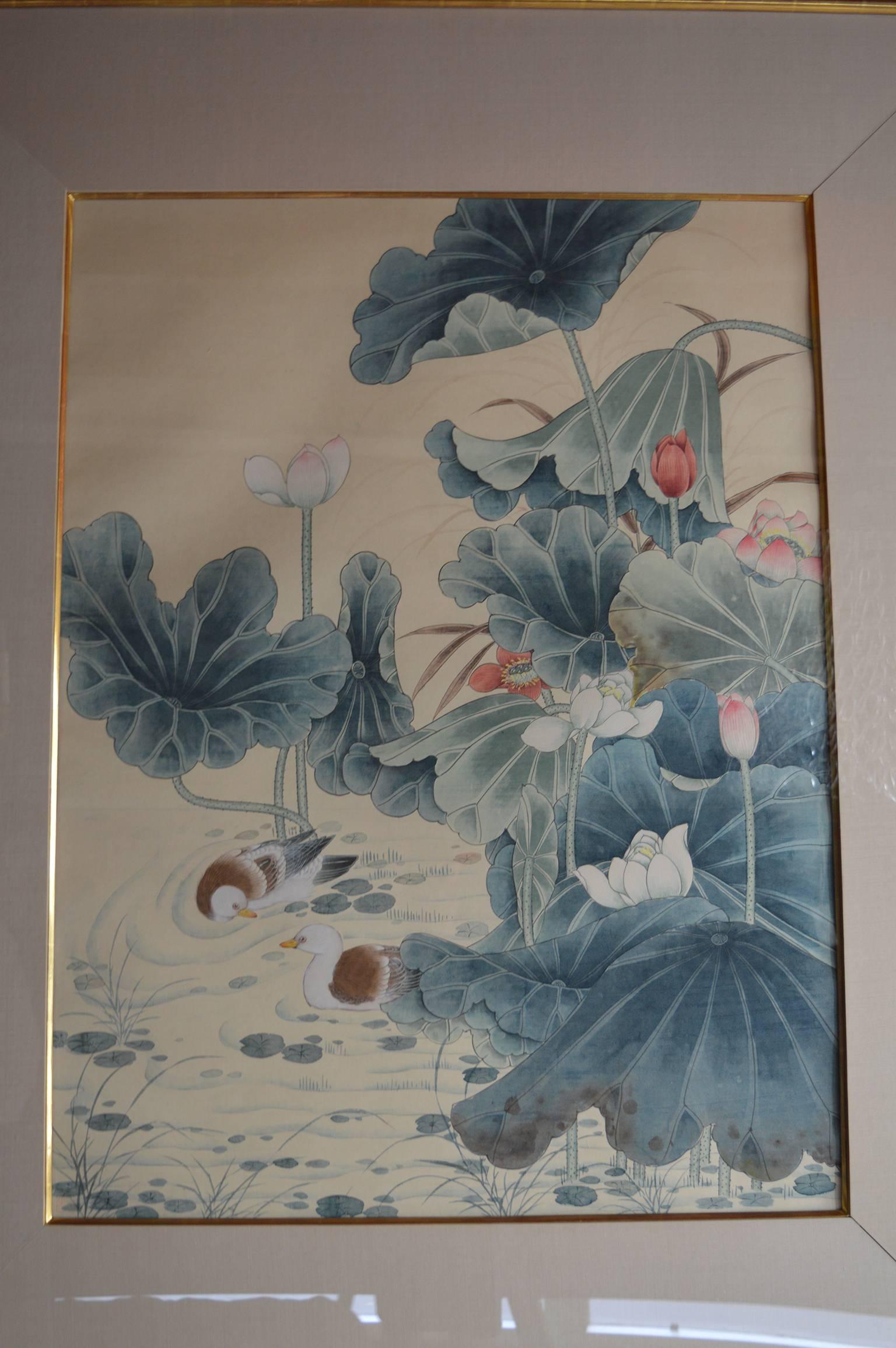 Set of Four Chinese Water Color Paintings In Excellent Condition In Los Angeles, CA