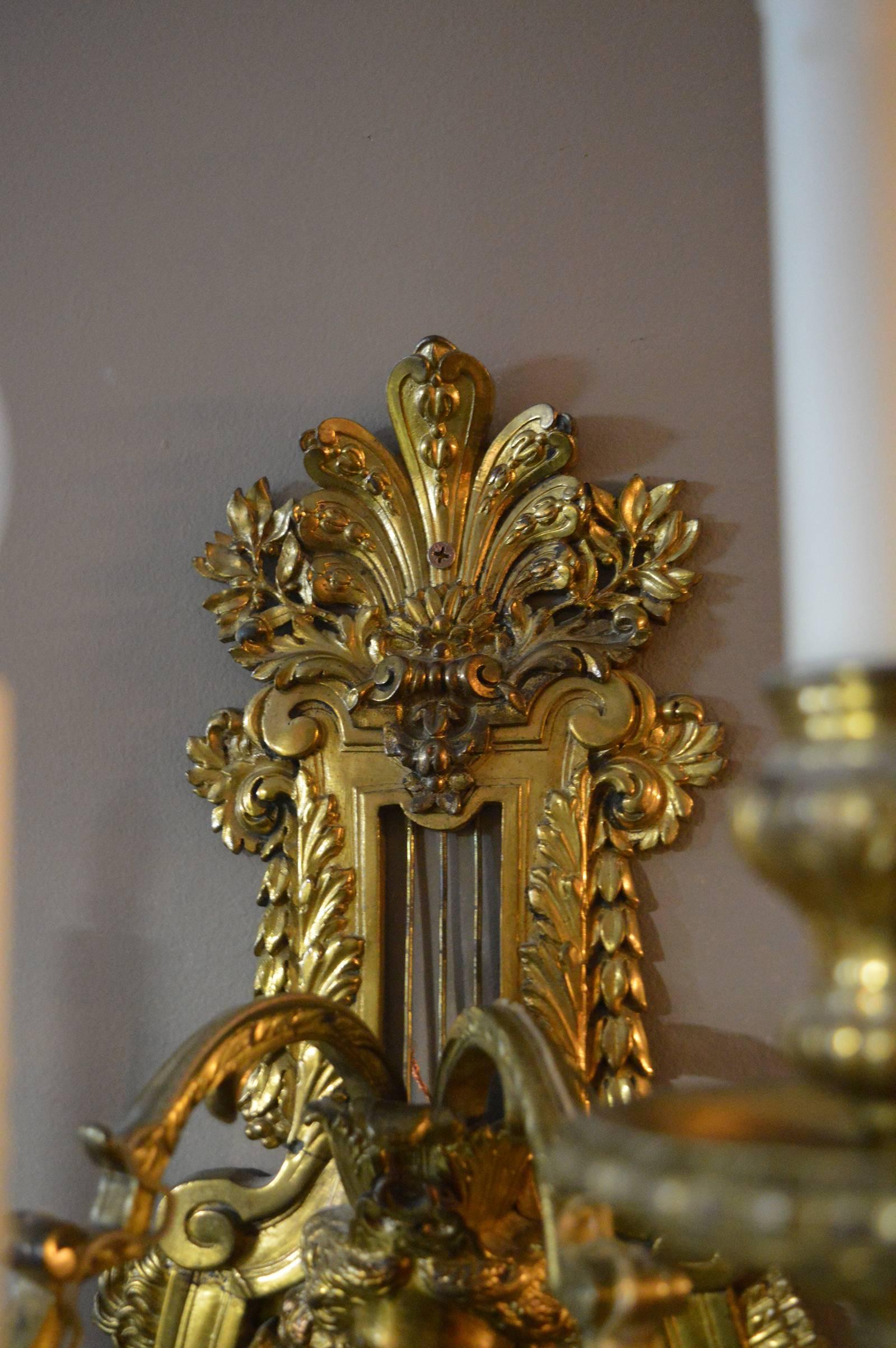 20th Century Pair of Detailed Brass Sconces For Sale