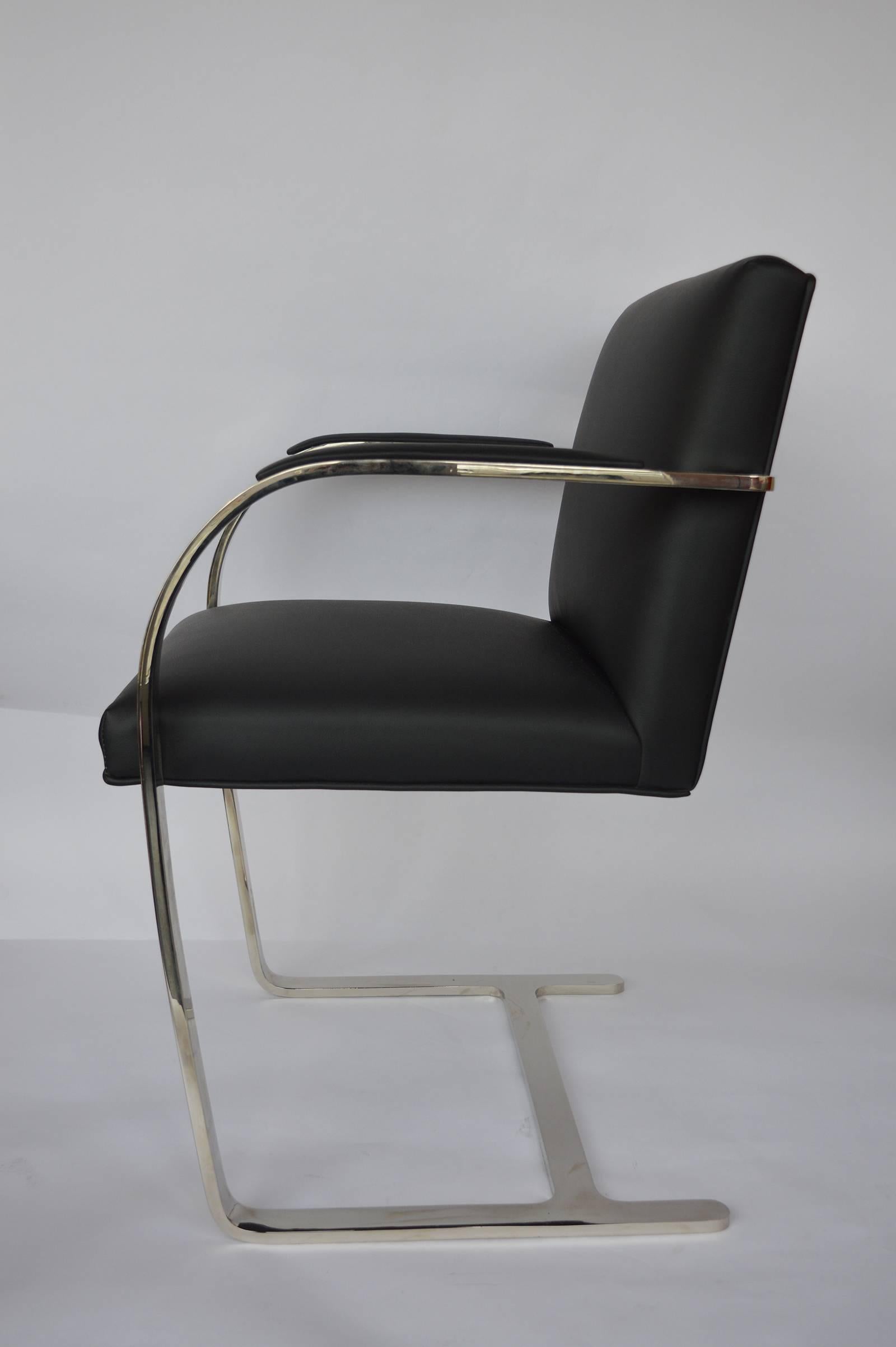 Set of six chairs by ludwig Mies vander Rohe. Chairs are chrome-plated steeled and newly upholstered in black leather.