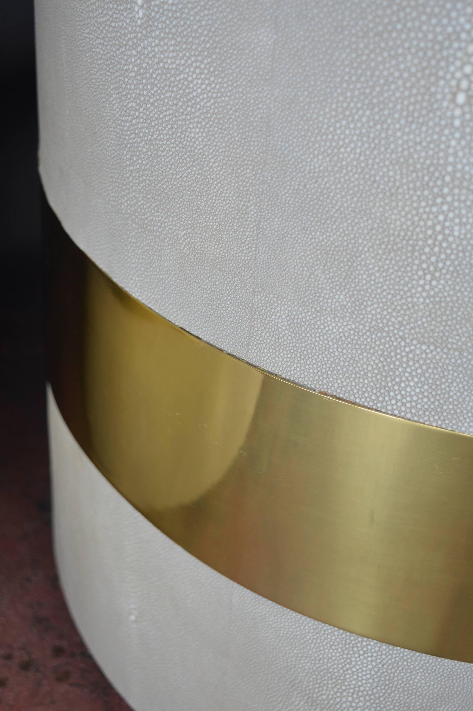 Italian Pair of Shagreen Side Tables Accented with Brass