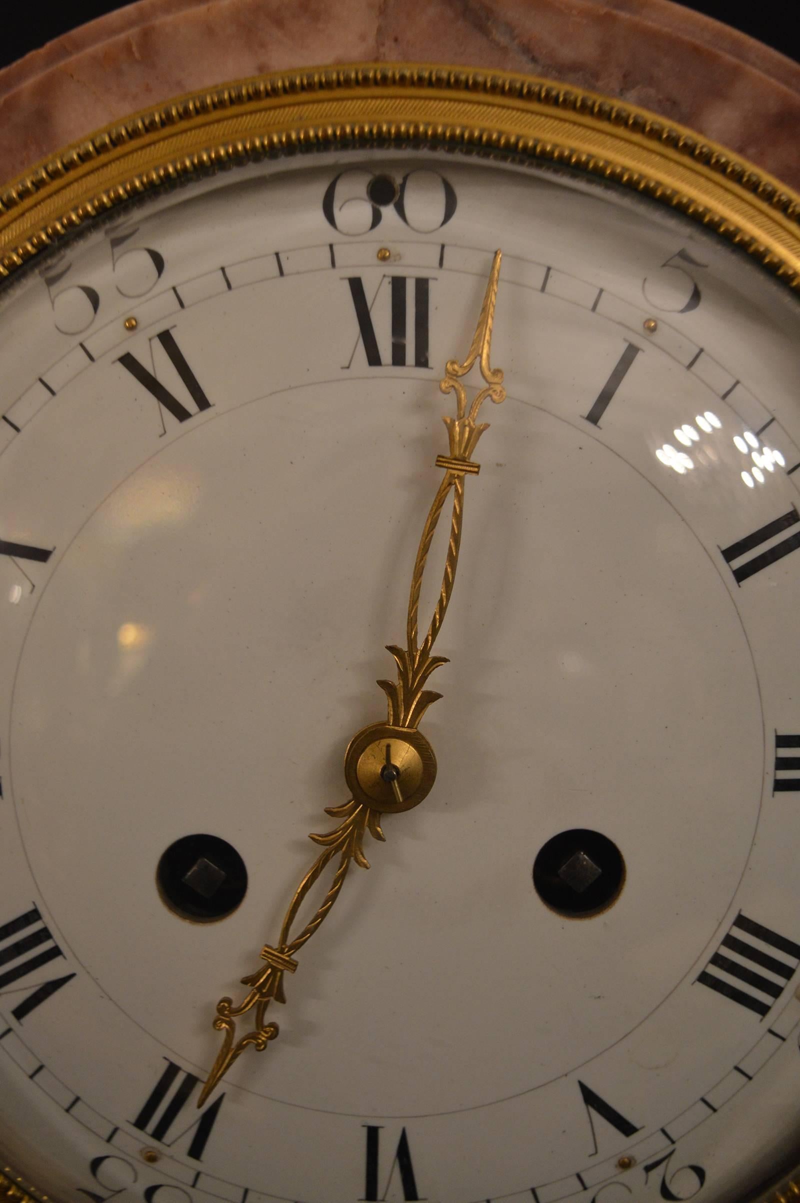 French 19th Century Gilt Bronze Ormolu and Marble Clock