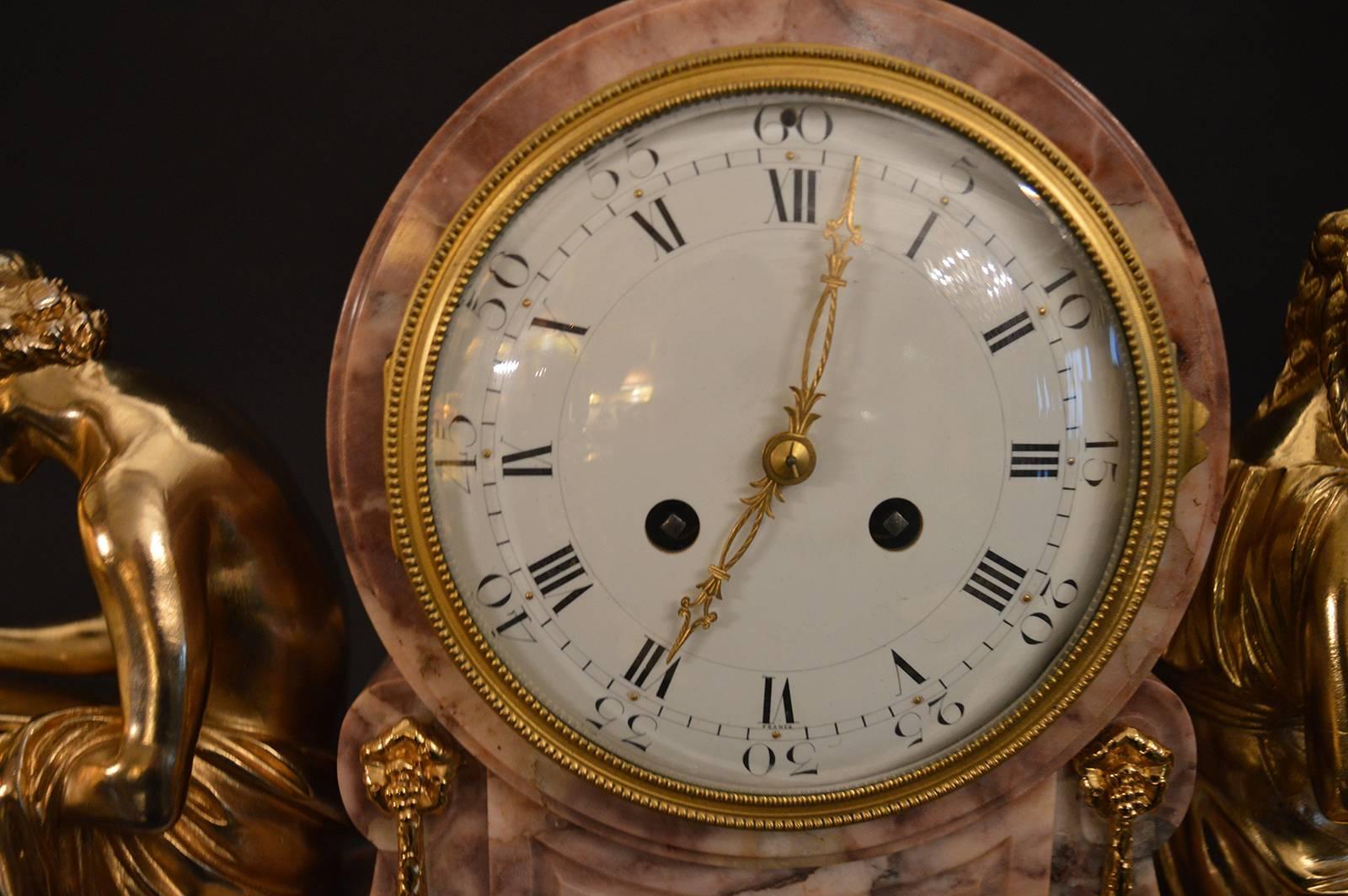19th century gilt bronze ormolu and marble clock.