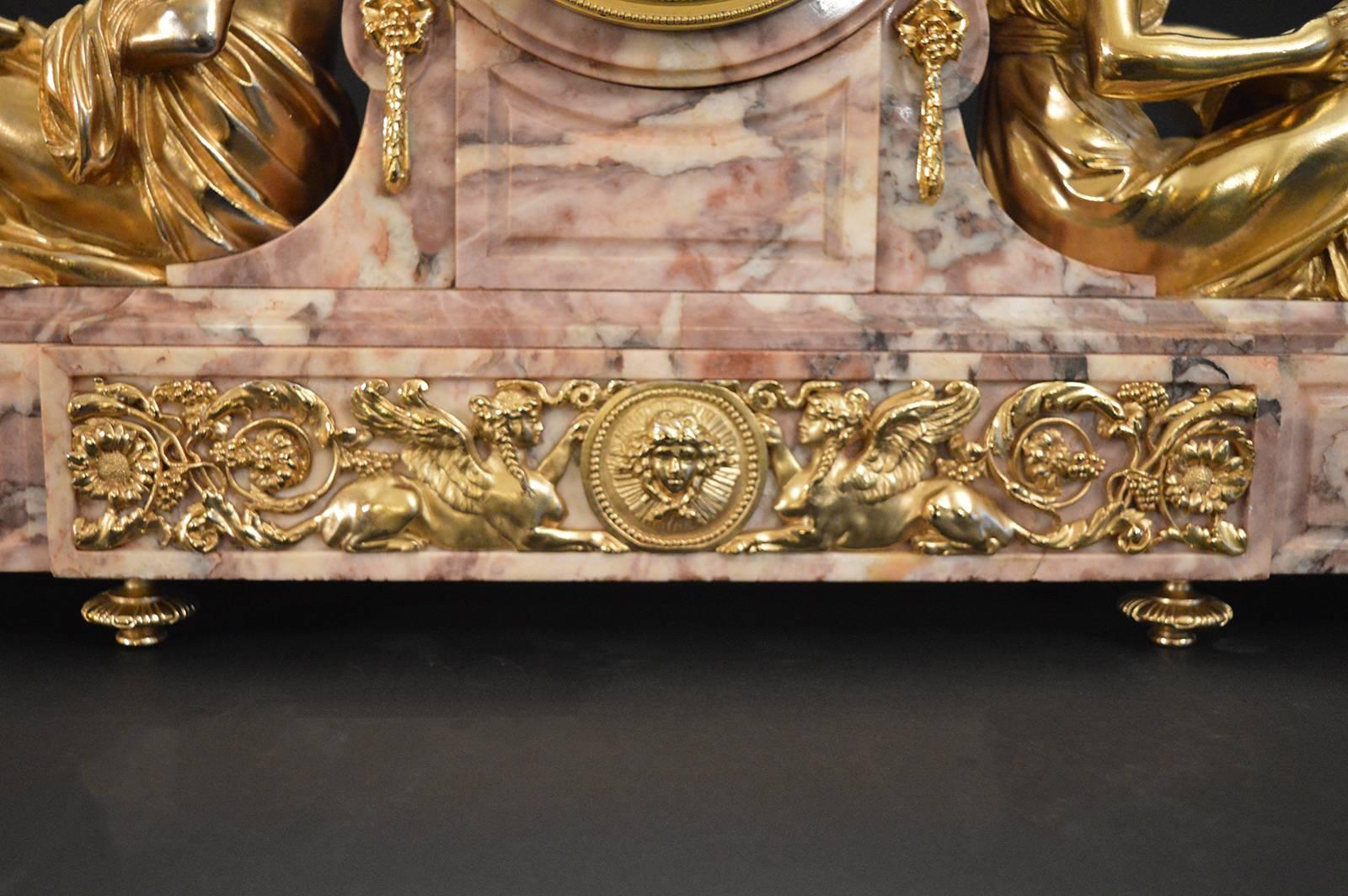 19th Century Gilt Bronze Ormolu and Marble Clock In Excellent Condition In Los Angeles, CA