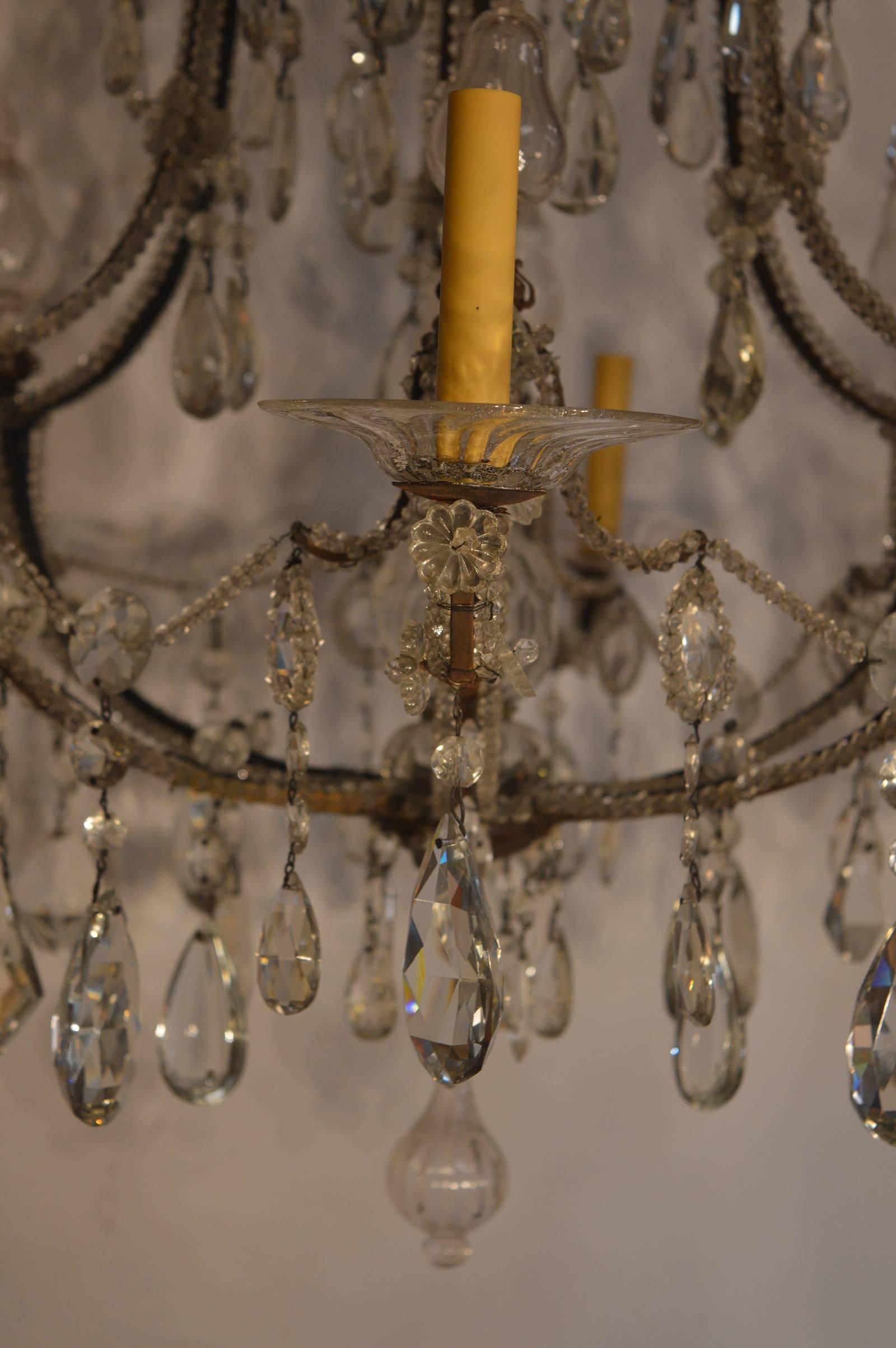 Italian Crystal and Iron Chandelier In Good Condition In Los Angeles, CA