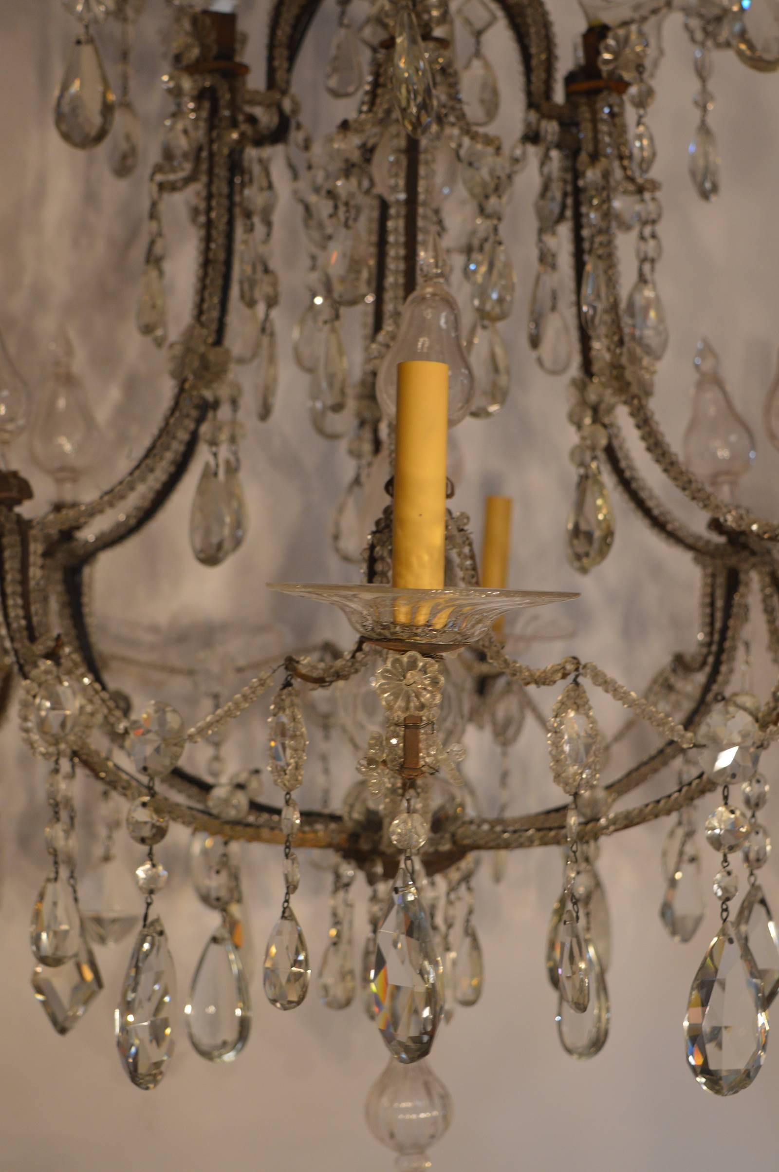 20th Century Italian Crystal and Iron Chandelier