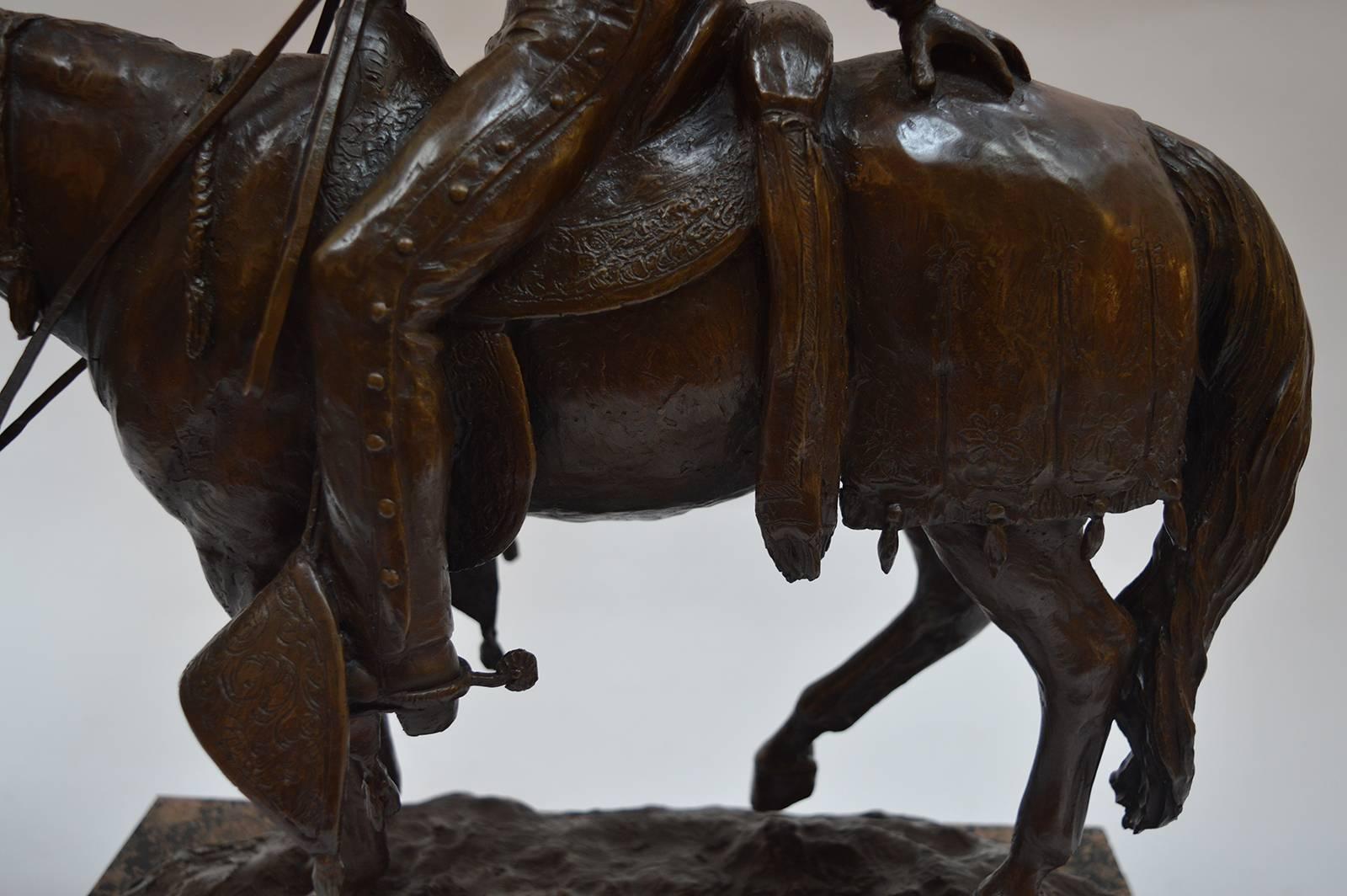 Contemporary Patinated Equestrian Bronze Sculpture