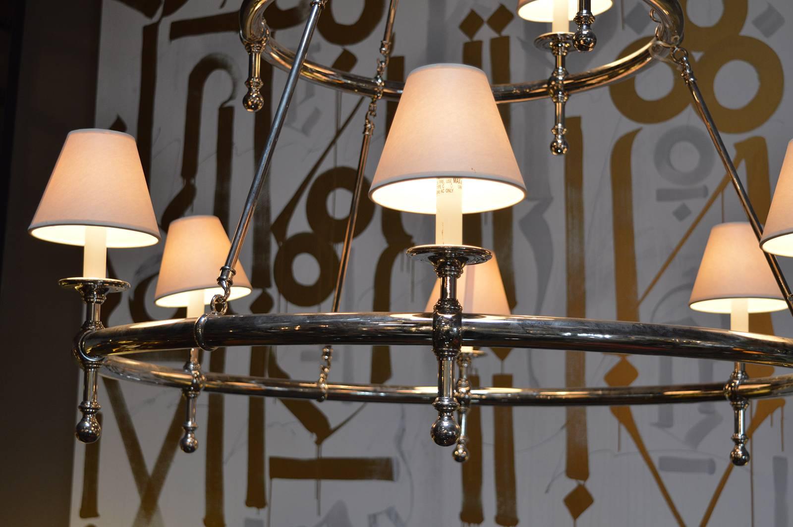 Polished Nickel Nine-Light Chandelier In Excellent Condition In Los Angeles, CA