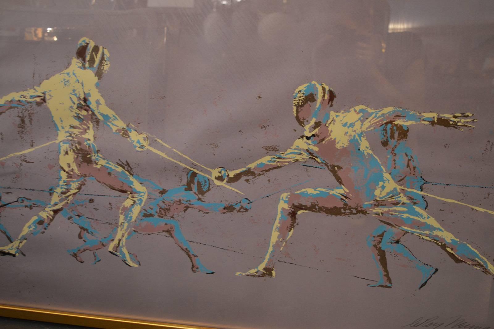Leroy Neiman fencers print. Signature and edition are in pencil on the print 38/175.