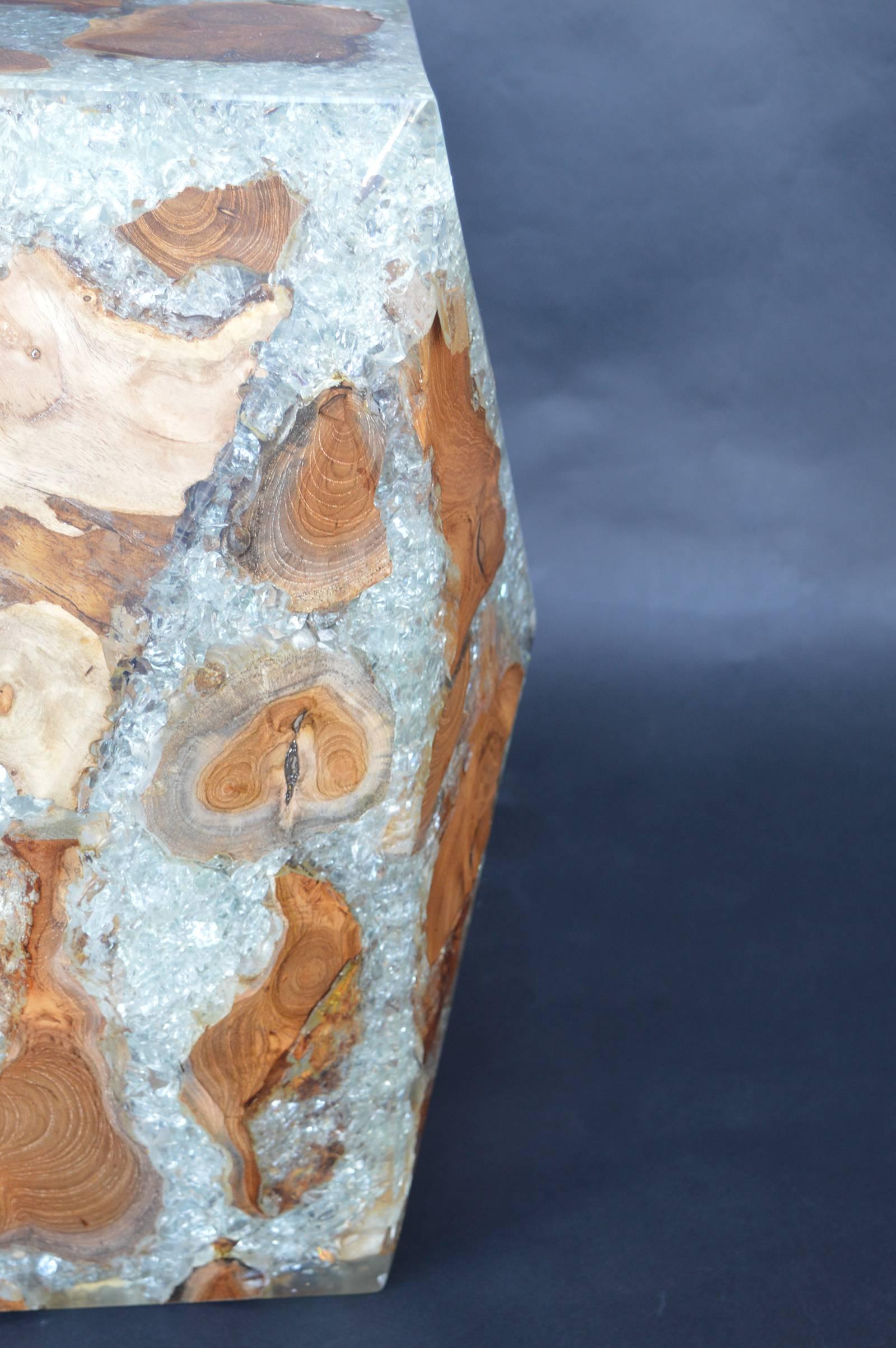 Italian Wood and Crushed Resin Geometric Stool