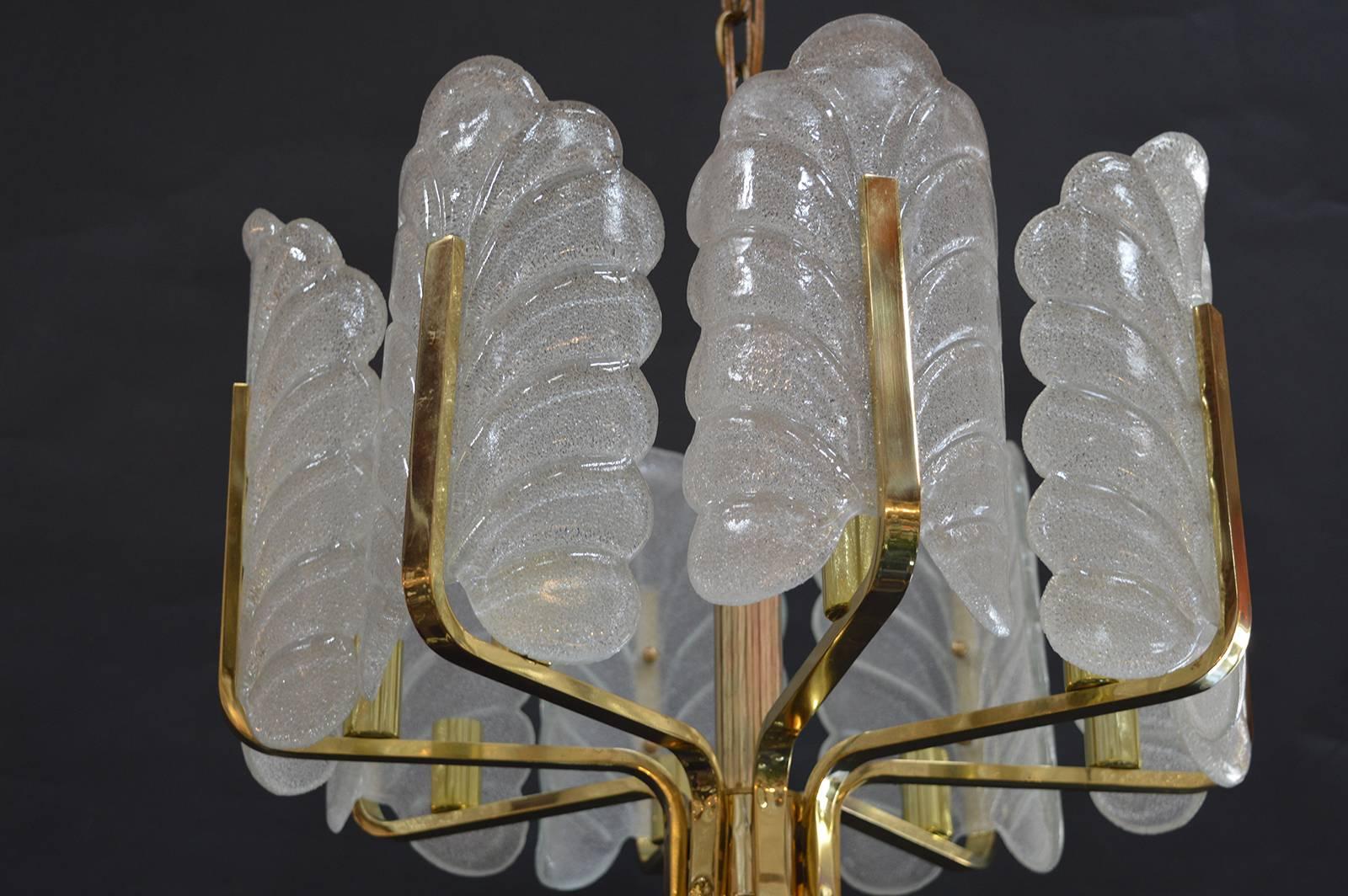 Italian Brass and Glass Leaf Chandelier