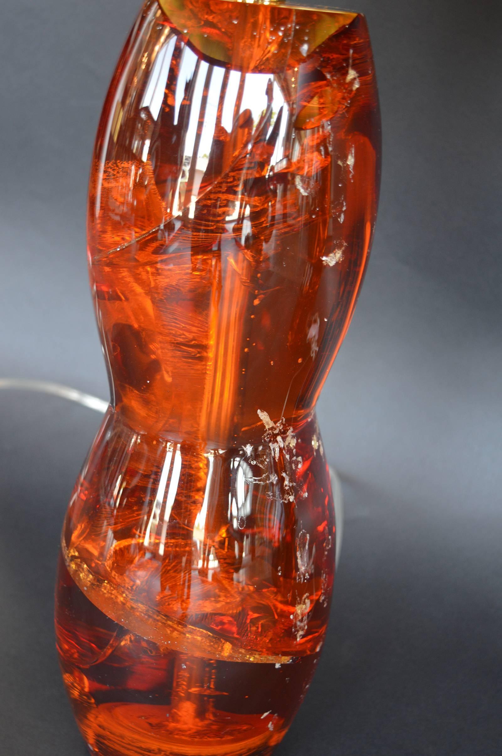 Pair of Orange Resin Lamps In Excellent Condition In Los Angeles, CA