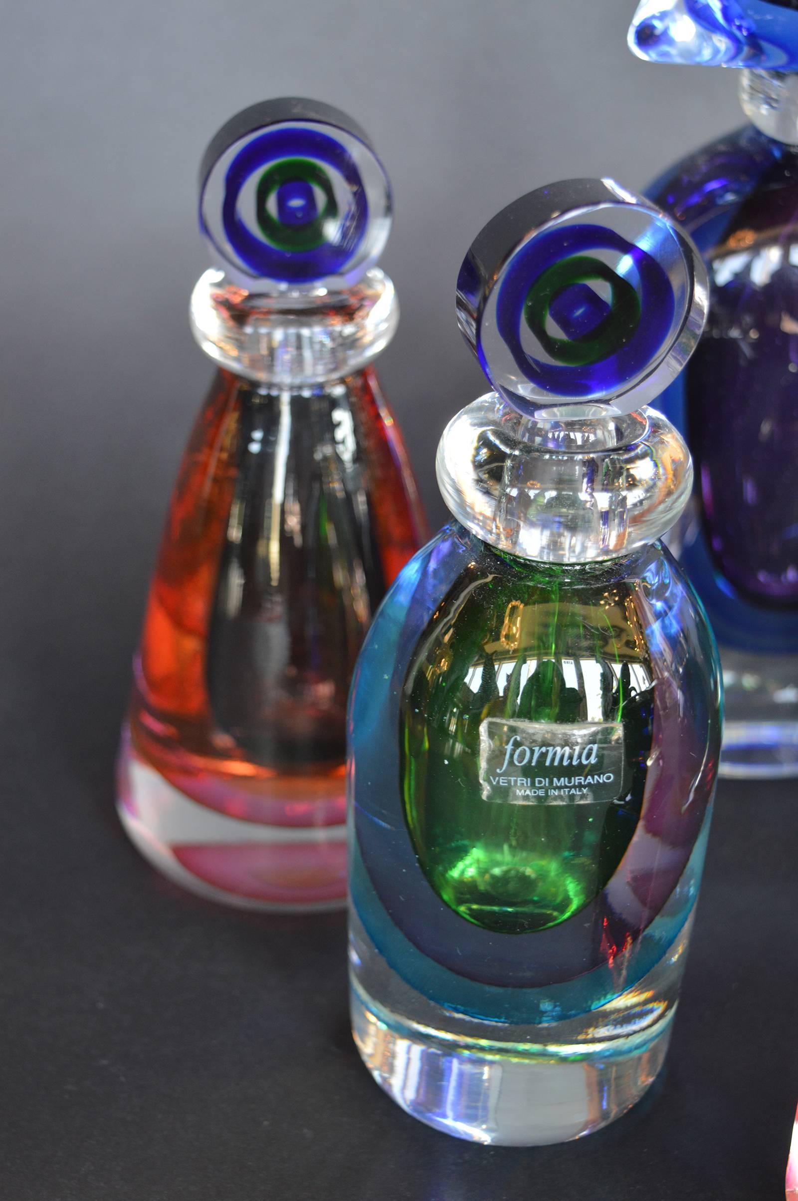 Collection of Seven Murano Glass Perfume Bottles In Excellent Condition In Los Angeles, CA