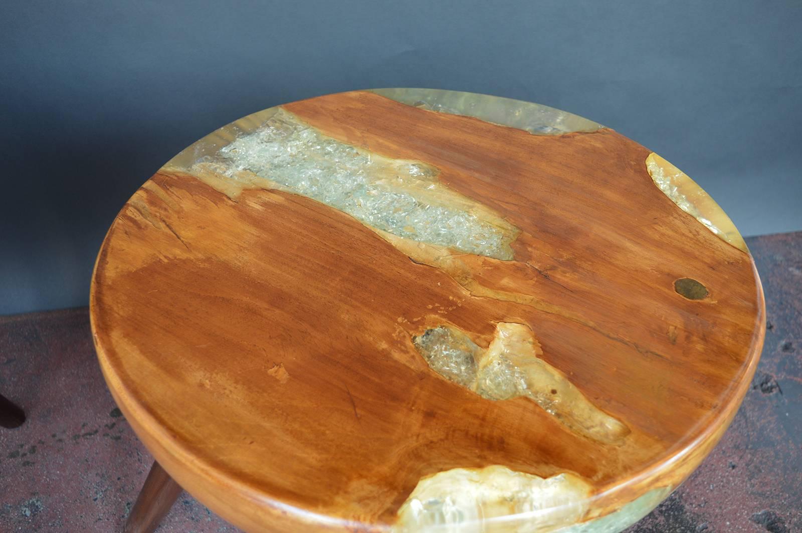 Pair of wood and resin side tables.