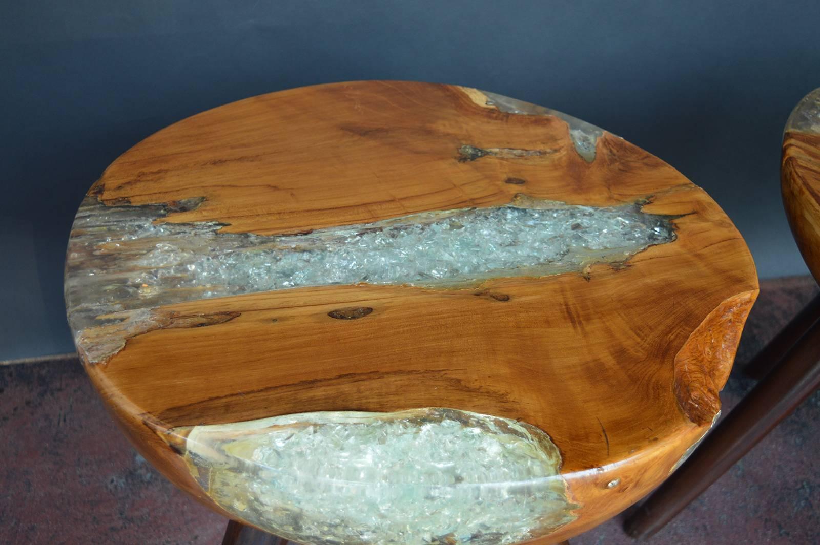 American Pair of Wood and Resin Side Tables