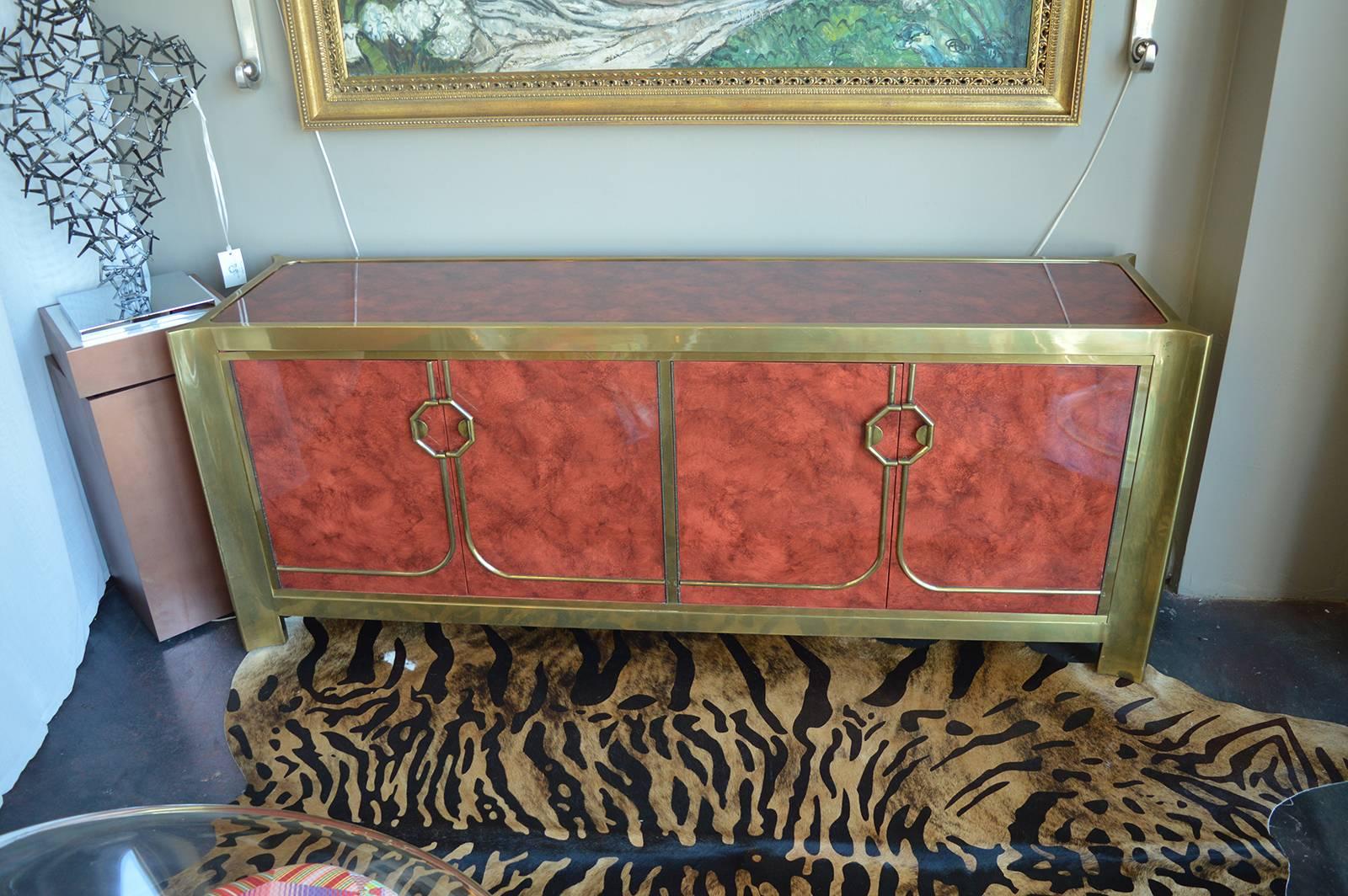 Mastercraft credenza with faux bamboo detail. With lacquer finish.