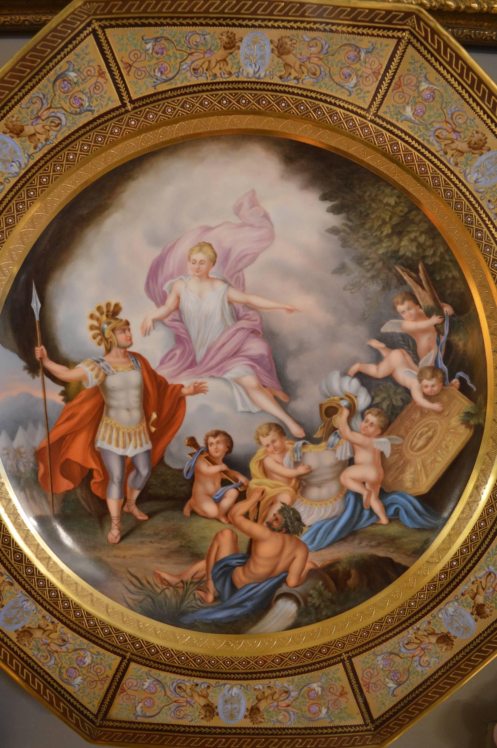 Large Royal Vienna Charger Plate. Image of Cherubs and Angels. Late 19th Century.