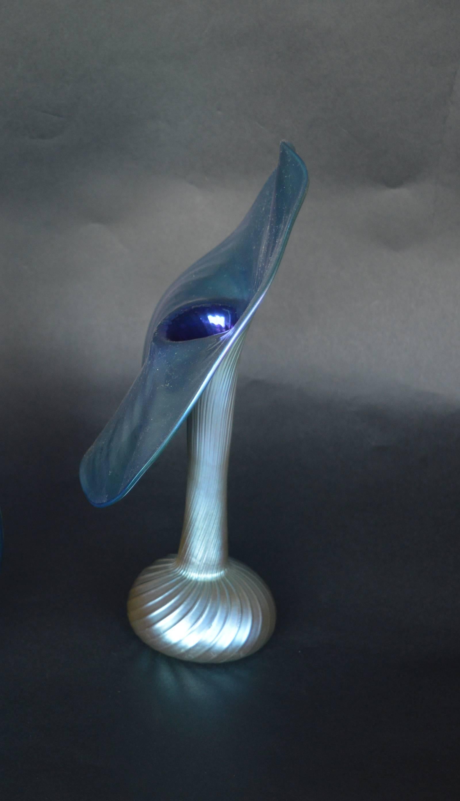 Handblown blue tulip shaped vase by S.Lundberg.