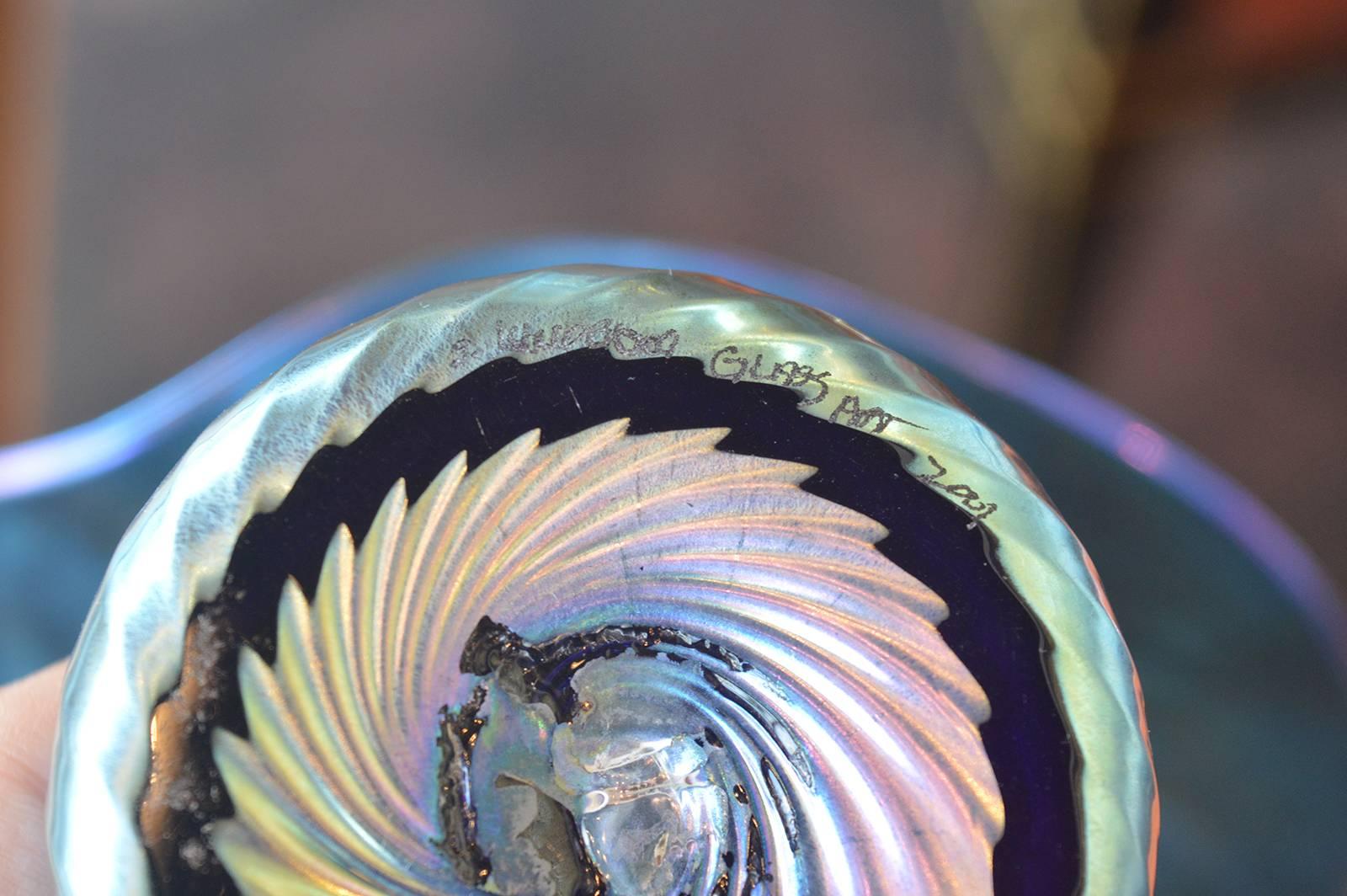 Handblown Blue Tulip Shaped Vase In Excellent Condition For Sale In Los Angeles, CA