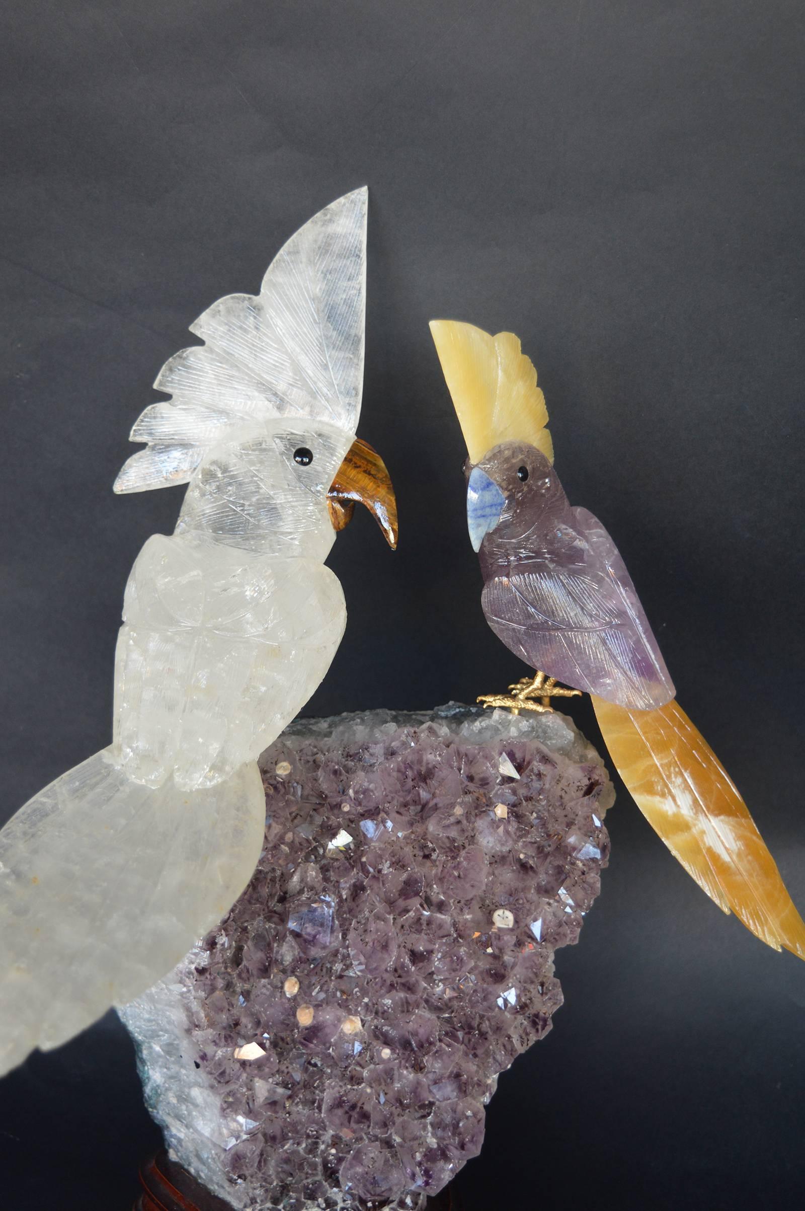 Italian Rock Crystal and Quartz Birds