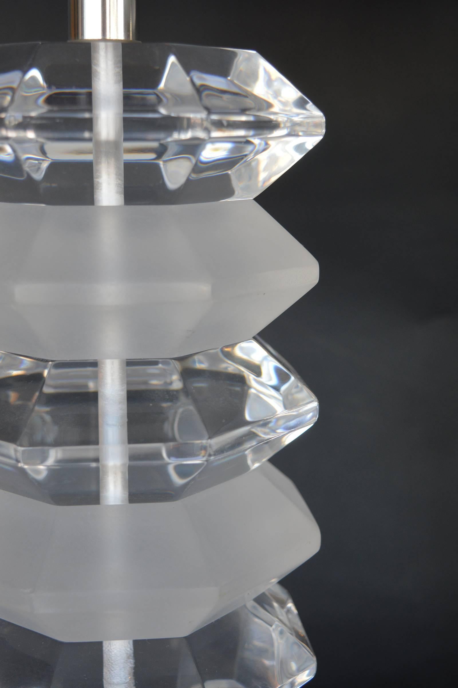 Pair of frosted and clear acrylic table lamps.
