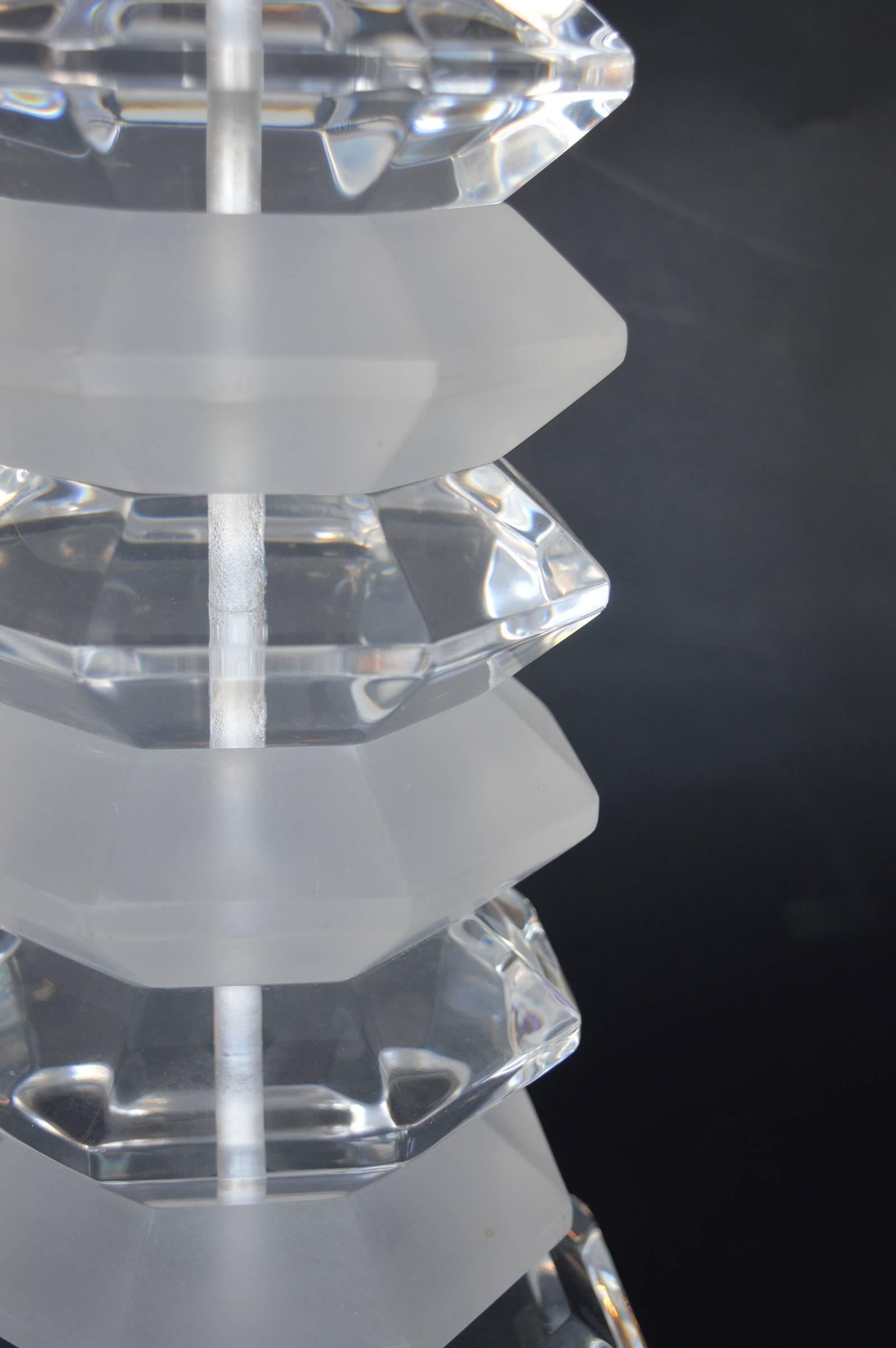 American Pair of Frosted and Clear Acrylic Table Lamps