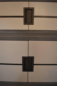 Stacked Grey and White Cabinet with Brass