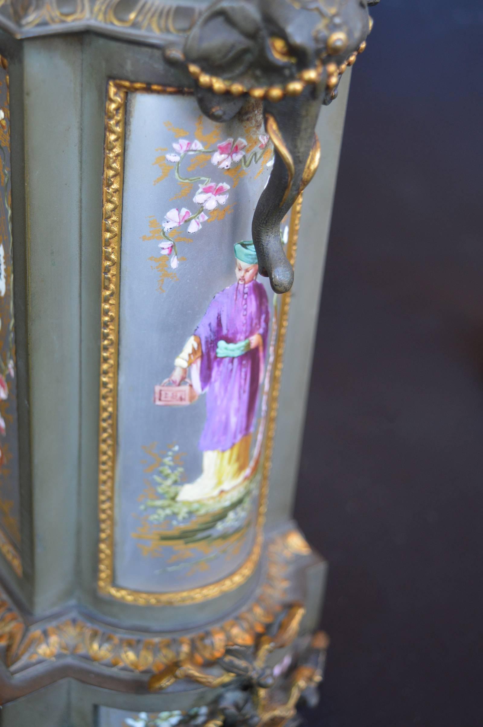 Small French Chinoiserie Clock Set For Sale 1